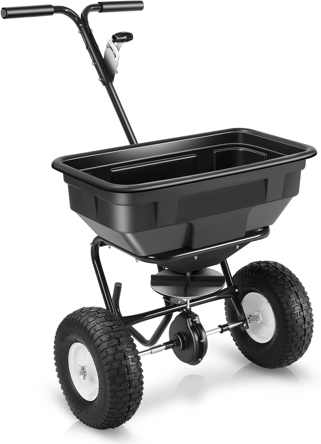 Auto Dynasty Walk-Behind Broadcast Spreader, 125LBS Capacity Fertilizer Spreader for Salt, Ice Melt, Grass Seed, Lawn and Garden Seeder, Black