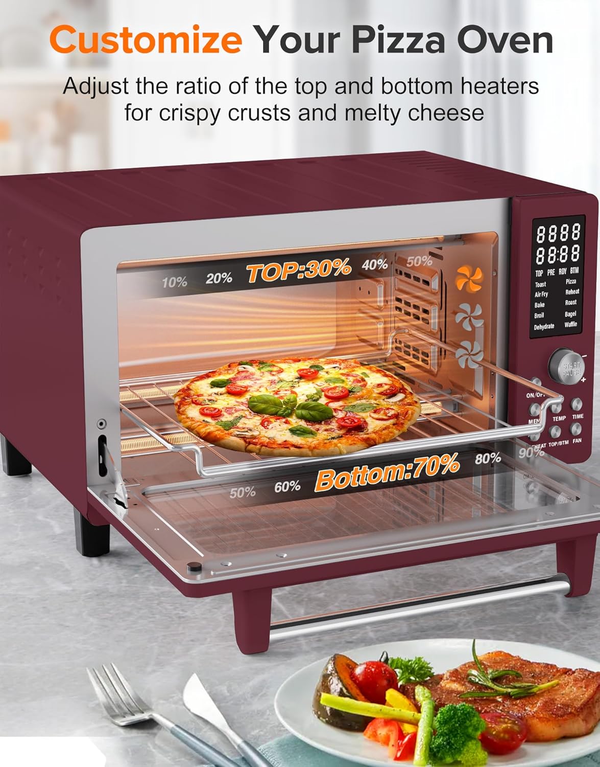 Nuwave Bravo Pro Smart Air Fryer Toaster Oven Combo, 10-in-1 Functions with Quicker & Even Crisp Technology, 1800W, 50-450°F, PFAS-Free, 21QT, Cinnamon