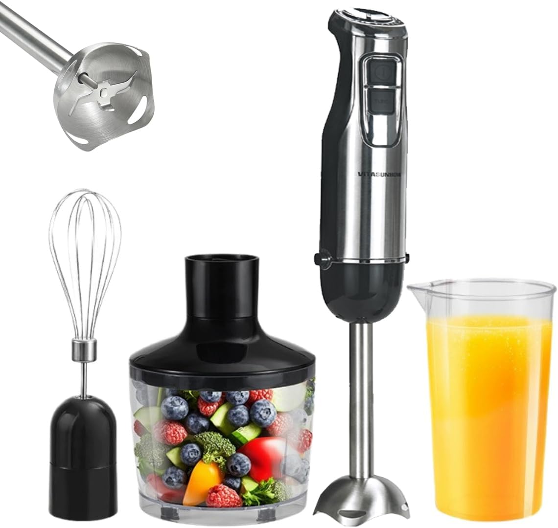 500W Powerful Hand Blender, 4-in-1 Immersion Blender with 6-Speed & Turbo, BPA-Free 600ml Beaker, Whisk, Food Chopper, Stainless Steel Blades, Ergonomic Grip