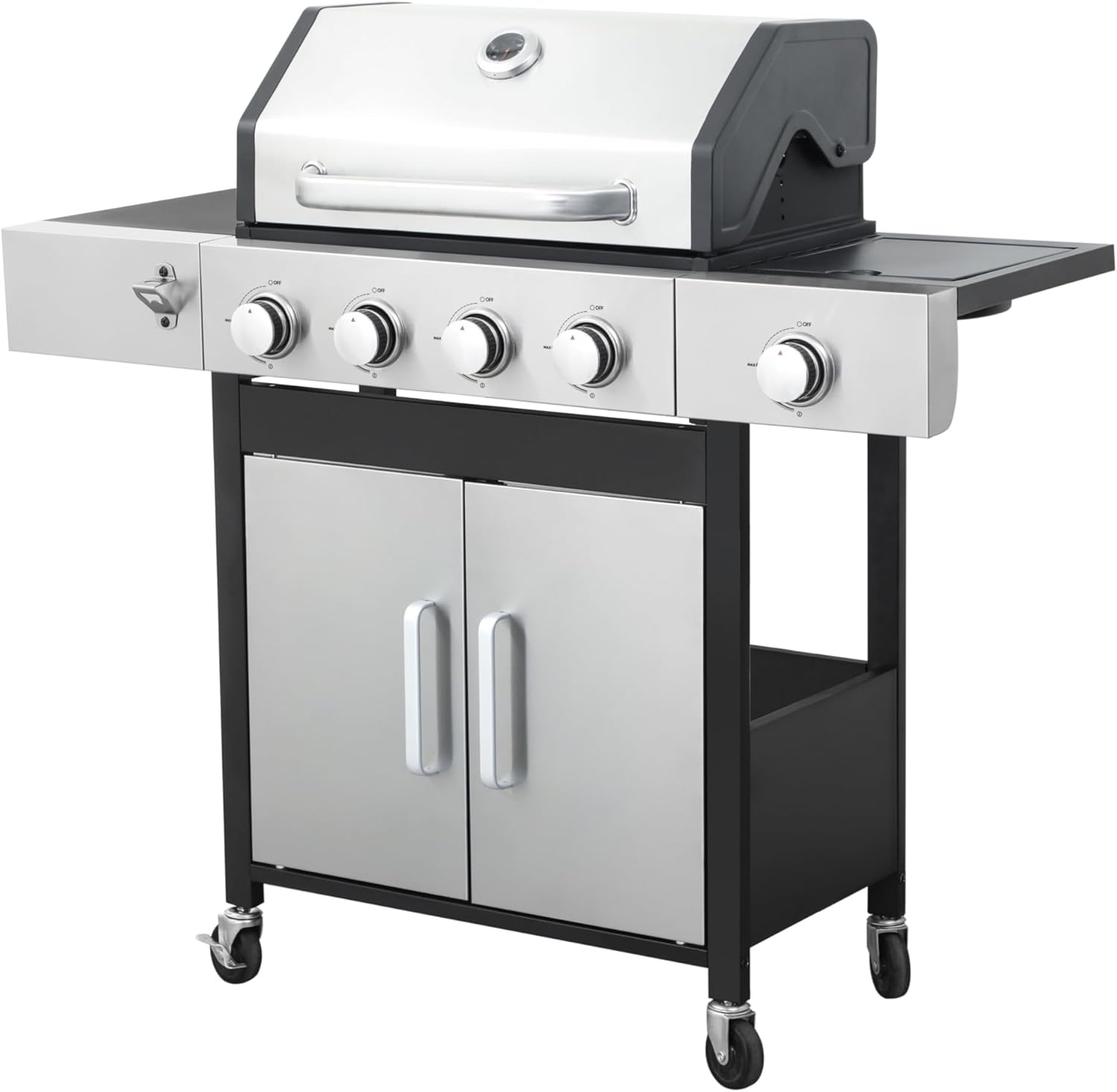 4-Burner Propane Gas Grill, 46790 BTU, Stainless Steel with Side Burner, Cast Iron Cooking Grids, 48.2-inch