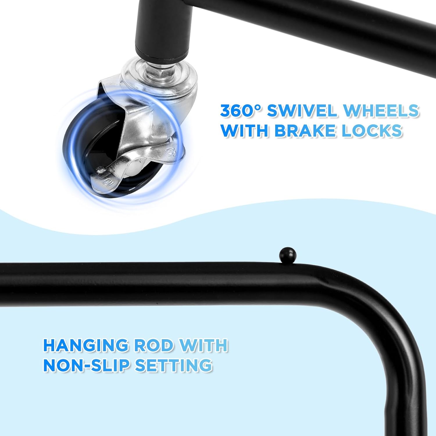 ALIMORDEN Laundry Cart with Clothes Rack, Rolling Laundry Cart with Wheels and Detachable Bags, Black