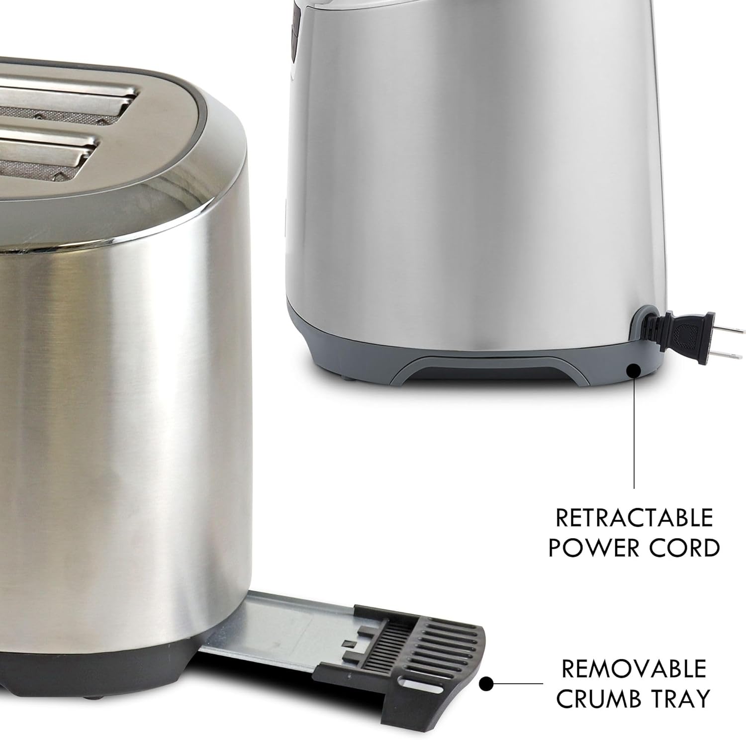 Kenmore Toaster 4 Slice - Extra Wide Slot Countertop Kitchen Appliance, Defrost Function, Grille-Pain, 9 Shade Settings, Easy Clean Crumb Tray, Bread Bagel, Stainless Steel & White (Silver)