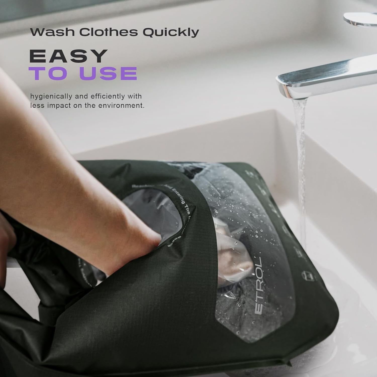 ETROL Wash Bag Portable Washing Machine, Lightweight Manual Washing Machine for Travel, Camping, Laundry, Baby Clothes, Non-Electric, With Bottom Water Outlet and Compartment - L, Green，2PCS