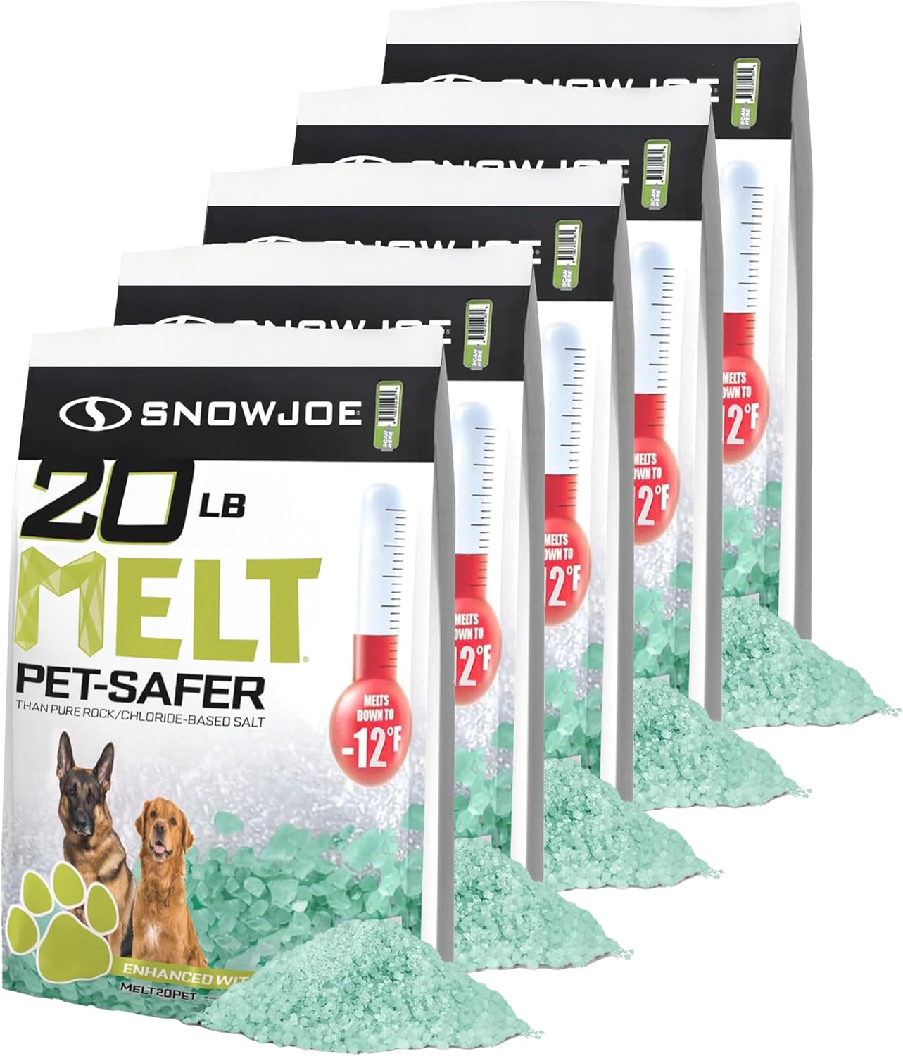 Snow Joe 5 Pack Pet-Safer Ice Melt Blend, Safer for Concrete and Sidewalks, 20 Pounds, MELT20PET - CMA Formula, Long-Lasting and Non-Tracking