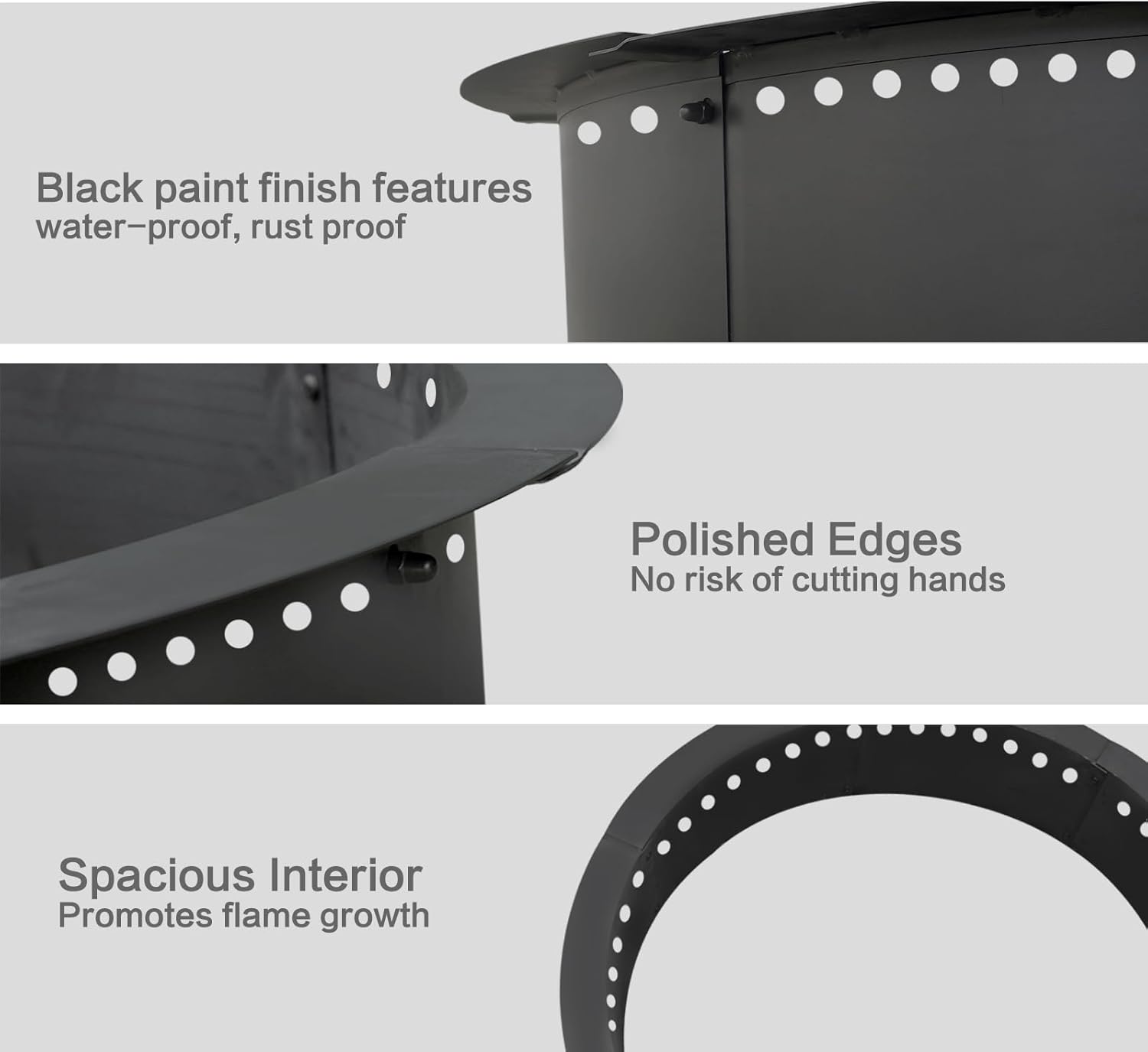 SoulMate Outdoor 40-Inch Outer/36-Inch Inner Fire Pit Ring Smokeless,Duty Solid Metal Steel Round Firepit Rim Insert for DIY Fire Pits, Outdoor Above or In-Ground, Camping Garden Patio Backyard.
