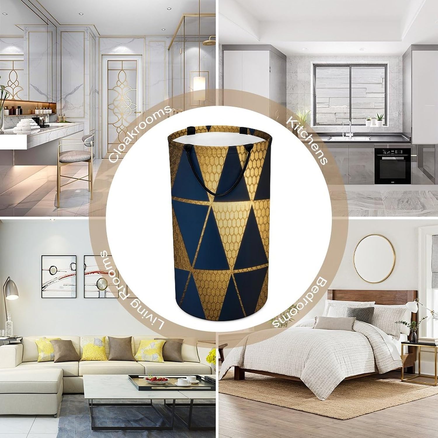 Laundry Hamper High-gloss Triangles Laundry Basket, Dirty Clothes Hamper with Handle Suitable for Bedroom Living Room Bathroom Washing Machine Bohemian Style Room Decoration
