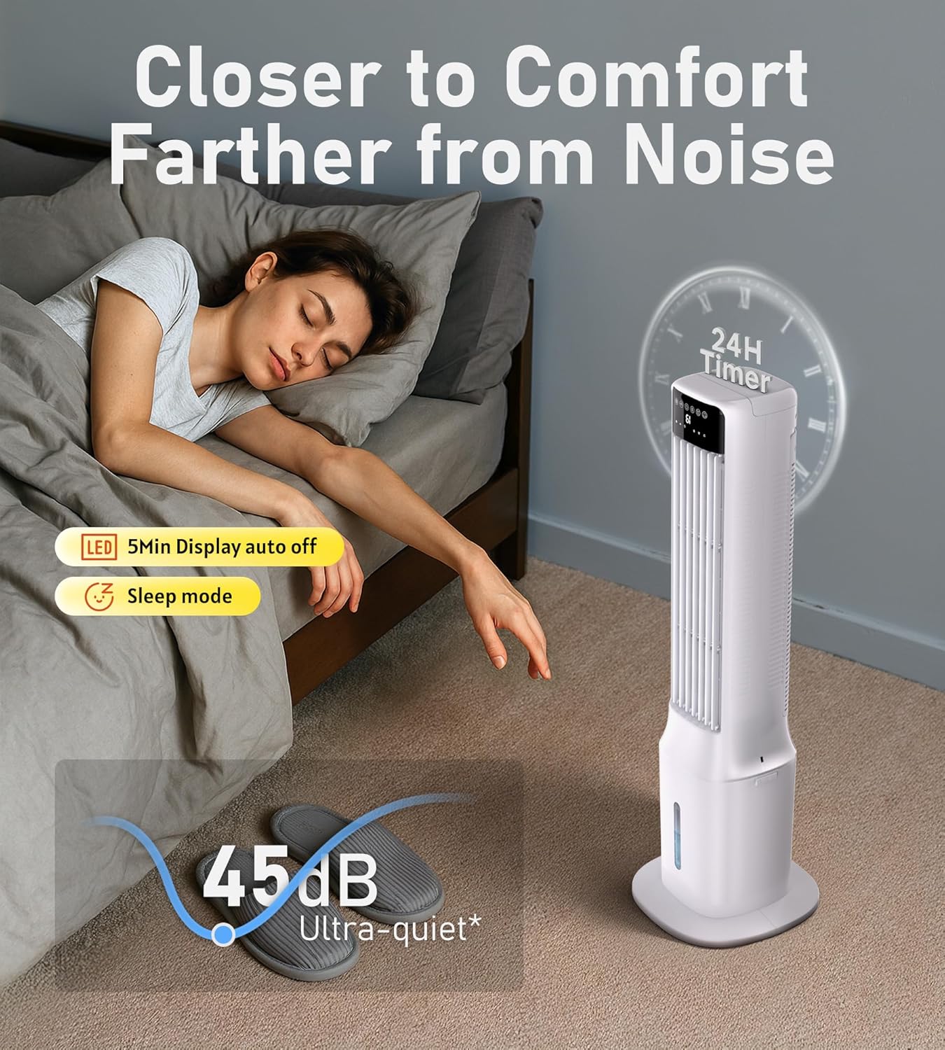 Swamp Cooler Air Conditioner, Evaporative Air Coolers with 120°Oscillating,Windowless Portable Cooling Fan That Blow Cold Air with 24H Timer,3 Speeds Tower Fans for Bedroom Room Indoor,36IN