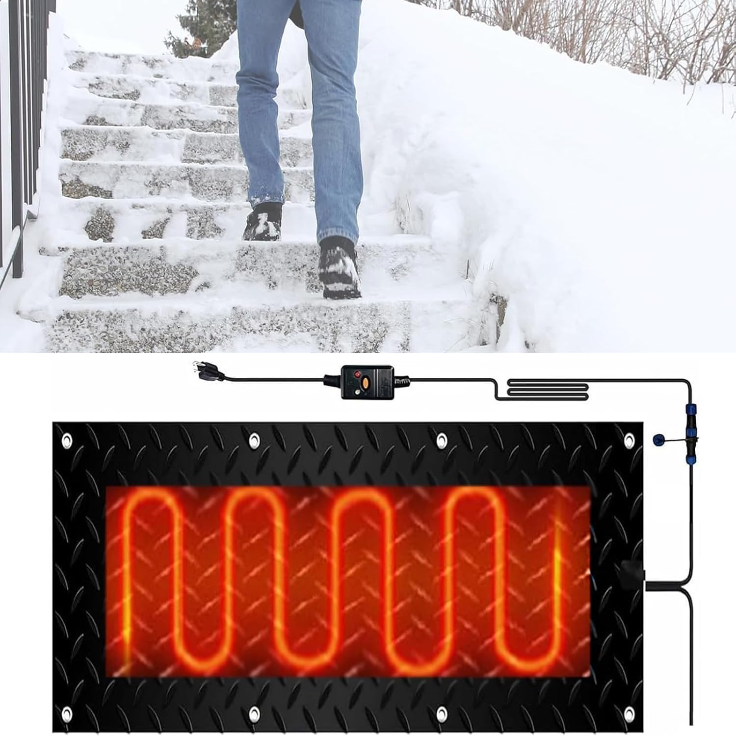 Snow Melting mats Outdoor Stairs, Heated Snow Melting Mats for Stairs, w/Power Cord, Snow and Ice Heated Pad for Winter Stairs, Steps, Doorways, Walkways, Driveway(1 Pcs,30x90cm/12x36in)