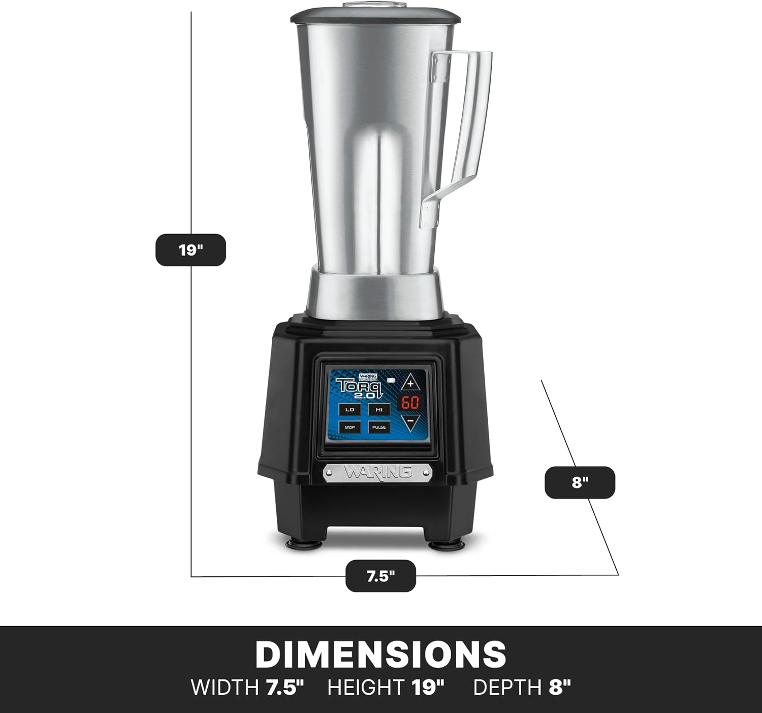 Waring Commercial TBB160S6 TORQ 2 Horsepower Blender, Electronic Keypad with 60-Second Countdown Timer and a 64 oz. Stainless Steel Container, 120V, 5-15 Phase Plug