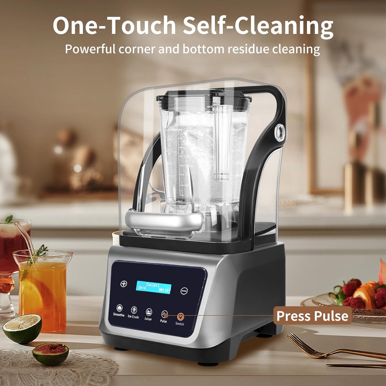 Commercial Blender with Soundproof Shield, 4 Pre-Programmed blender, 70 Oz Quiet Professional Blenders, Heavy Duty Blender with Strong and Professional-Grade Power, Self-Cleaning,2200W