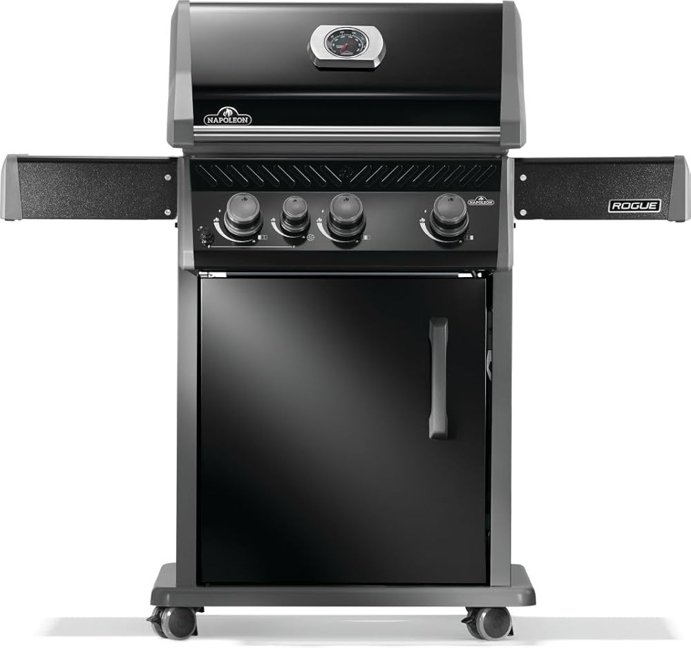 Napoleon Rogue 425 Propane Gas Grill with Range Side Burner, Black, 3 Stainless Steel Main Burners, Durable Grilling Power