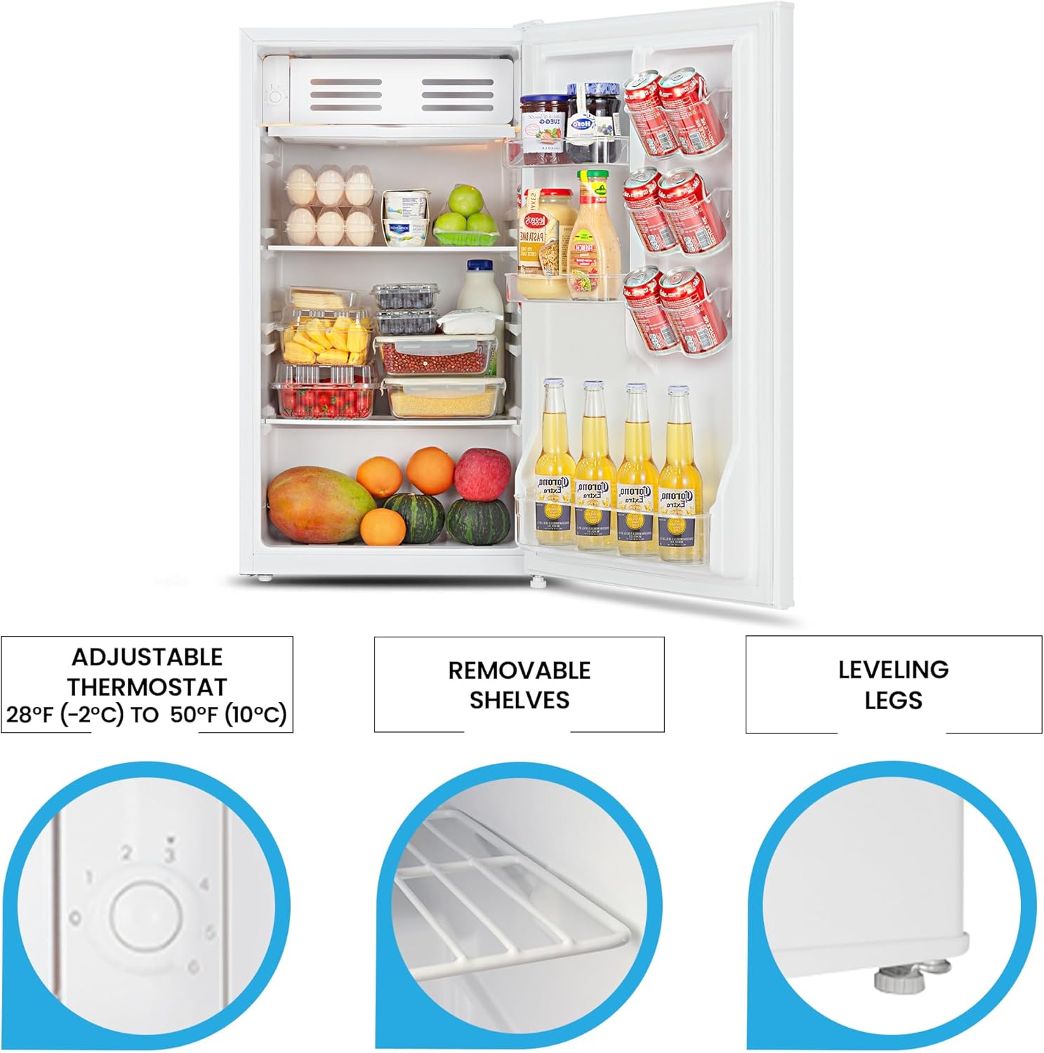 Koolatron Refrigerator - Mini Fridge With Freezer For Kitchen, Bedroom, office, Dorms, Cool Storage For Wine, Beverages, Compact Free Standing, Neveras Pequeñpara, 3.2 Cubic Feet Capacity, White