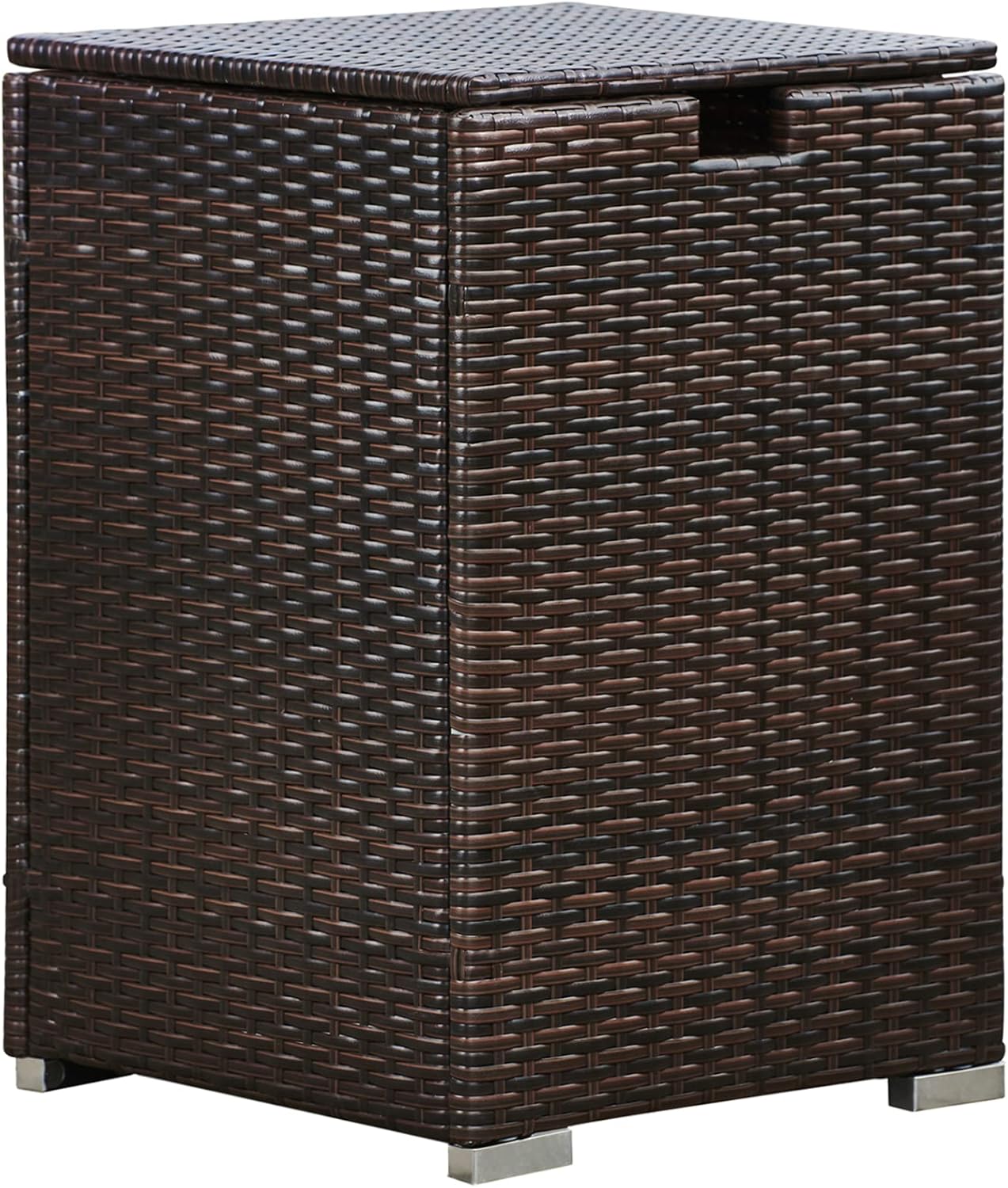 Teamson Home Outdoor Fire Pit Gas Bottle Tank Cover, Fire Pit Gas Storage Holder, Rattan Storage Holder Table with Lid, Garden Rattan Furniture