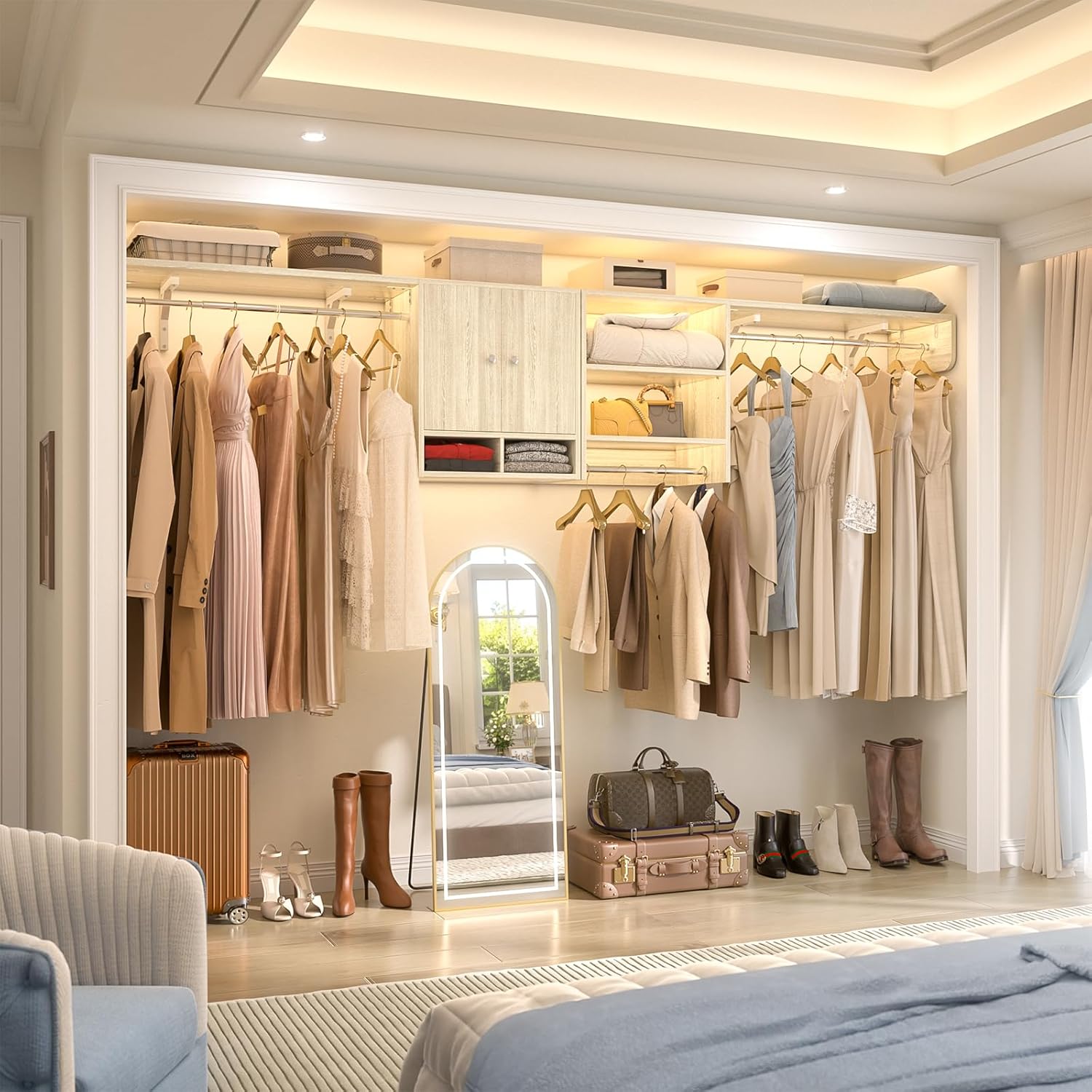 Unikito Over Washer and Dryer Storage Shelves and Organizer, Wall Mounted Laundry Room Shelf with 3 Hanger Rods, Laundry Room System, Space Saver Clothes Drying Rack, 118