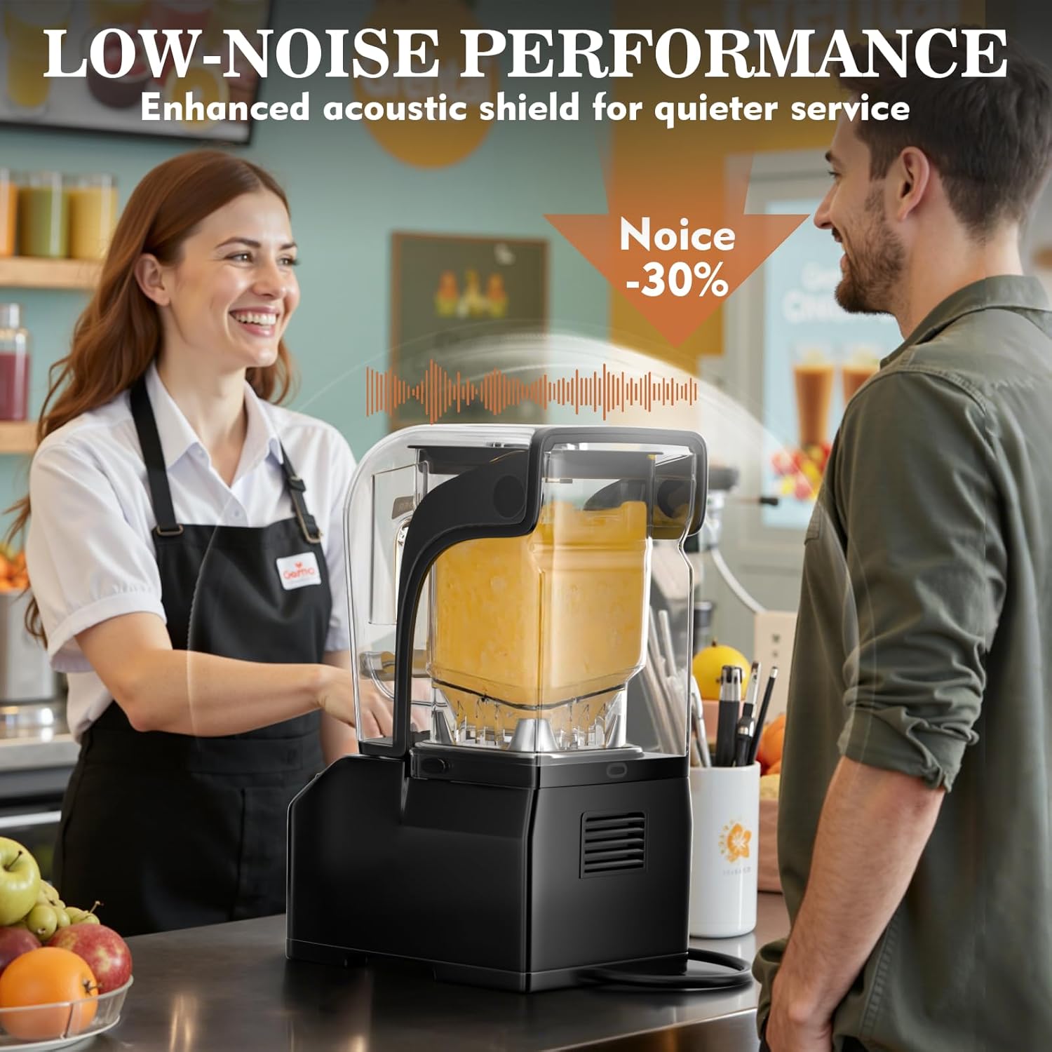 Commercial Blender for Smoothies, Professional Blender, High Speed Quiet Countertop Blenders with Sound Enclosure, 70 Oz Pitcher, Self-Cleaning (BLACK)