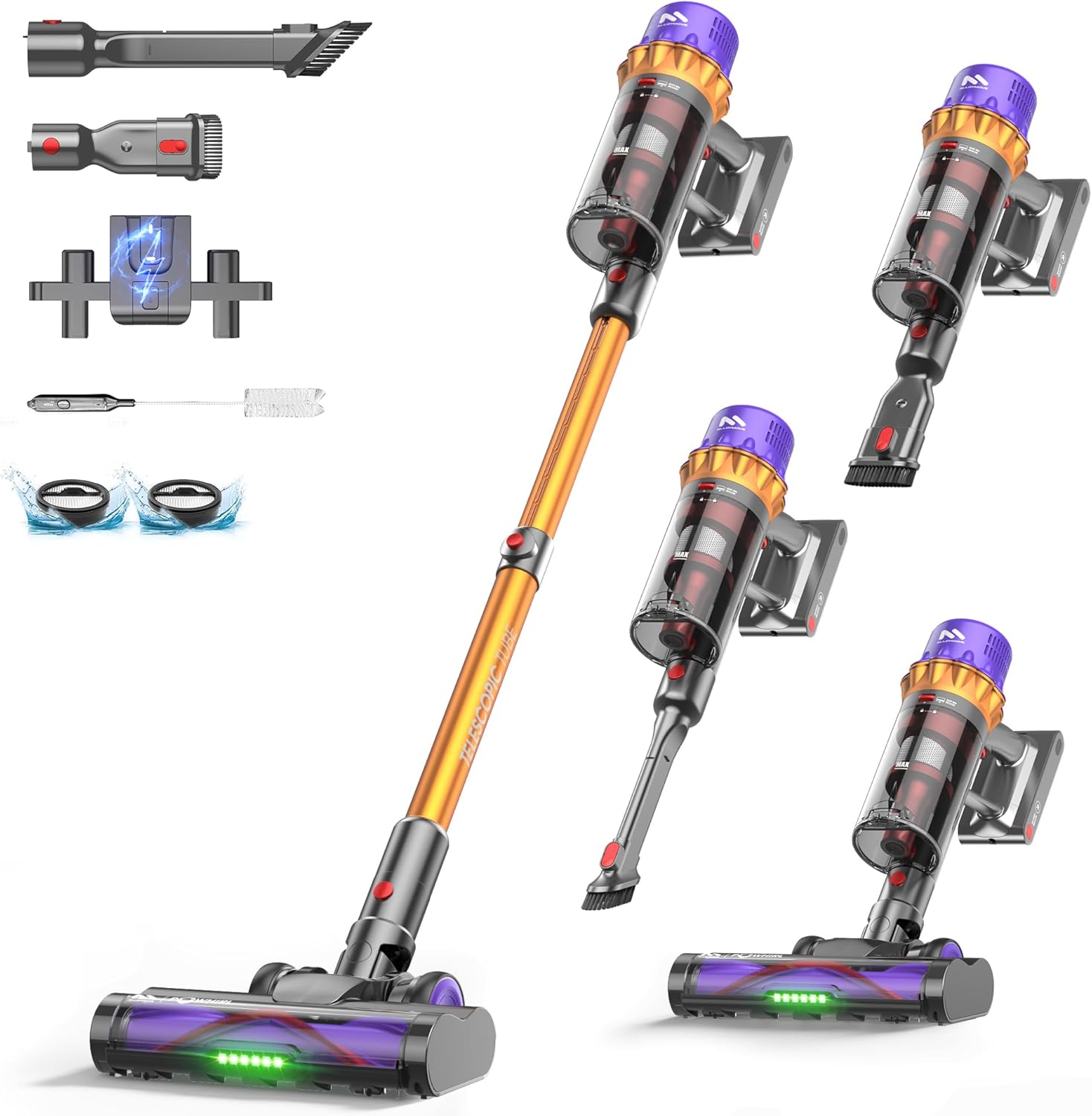 AlloyMove Cordless Vacuum Cleaner, 550W 50KPA 80Mins Self-Standing Cordless Vacuum for Home, With Wall Mount Charging/LED Display/Anti-Tangle Brush Stick Vacuum for Carpet/Pet Hair/Hardwood Floor, A05