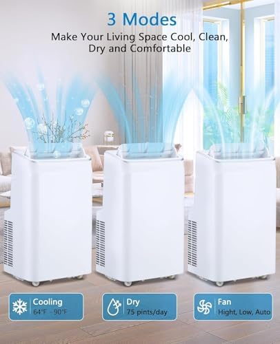 12000 BTU Portable Air Conditioner 3-in-1 AC Unit with Fan and Dehumidifier, Cools up to 550 Sq. Ft.,Remote Control with 24H Timer, Easy Installation with Window Kit for Home or Office