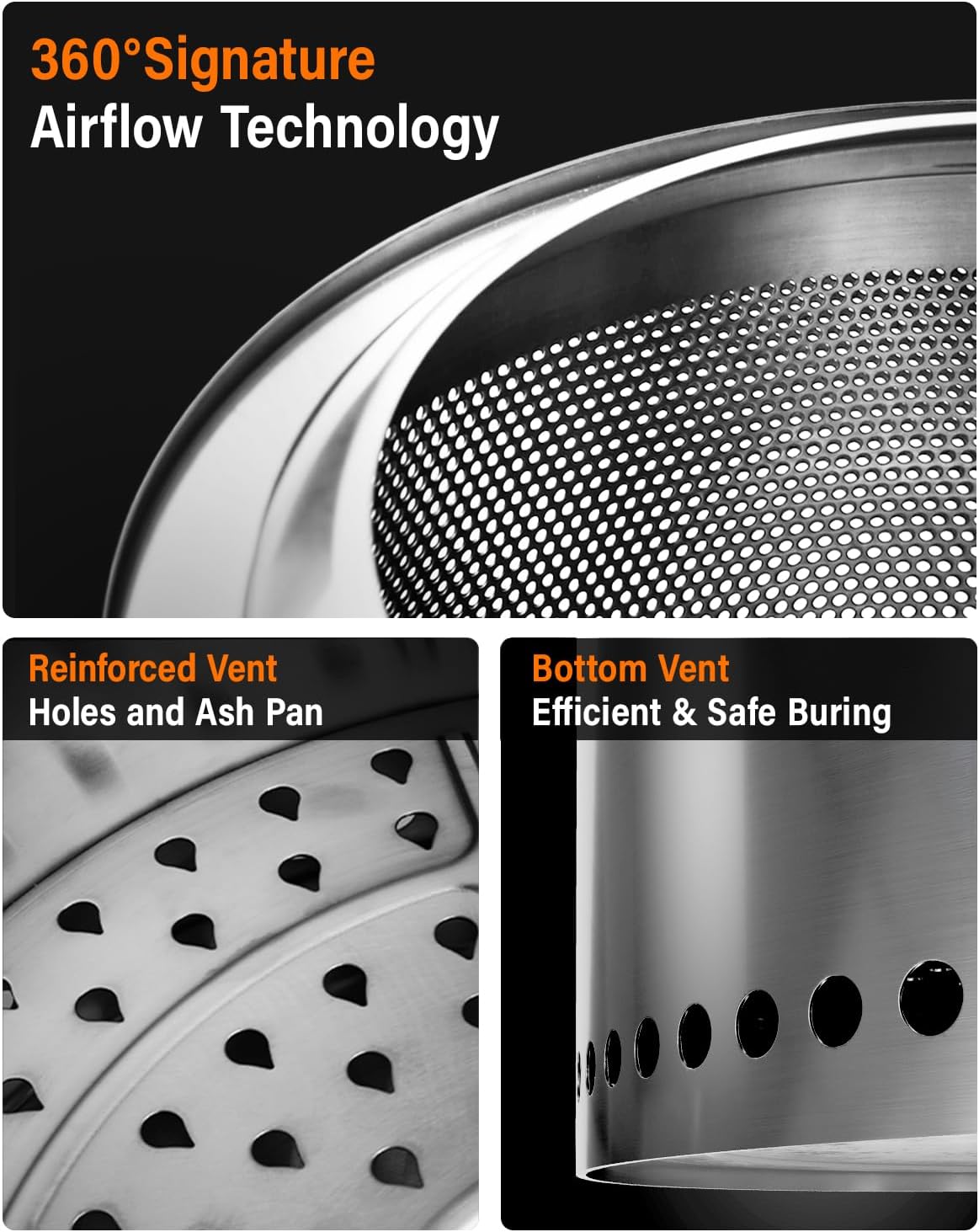 YEFU Fire Pit 18in Dia, Folding Smokeless Firepit, Wood Burning Stainless Steel Portable Outdoor Fireplace with Removable Ash Stand,Gloves,Fire Poker,Bonfire Fire Pits for Outside Camping,16.6 lbs