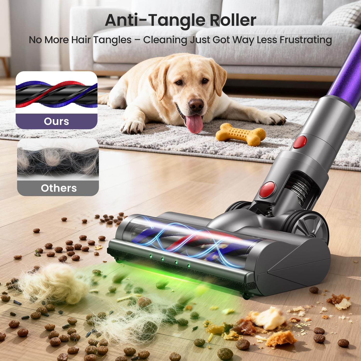 Xlife Cordless Vacuum Cleaner, 550W 48KPA Stick Vacuum Cleaners for Home, Wireless Vacumm with Self-Standing, Anti-Tangle Brush for Hardwood Floor/Carpet/Pet Hair-P12