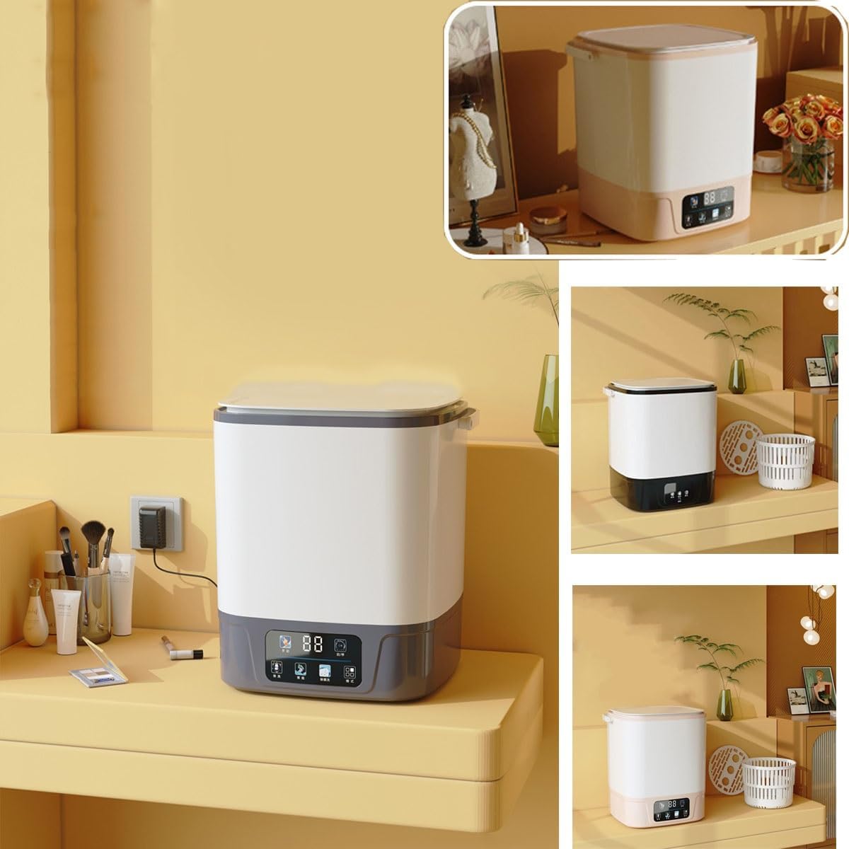 Small Washing Machine 10L Large Capacity Washer 9.5X9.5X11in Portable Washing Machine For RV Home Apartments Dorms Camping Travel Space Saver(Pink)