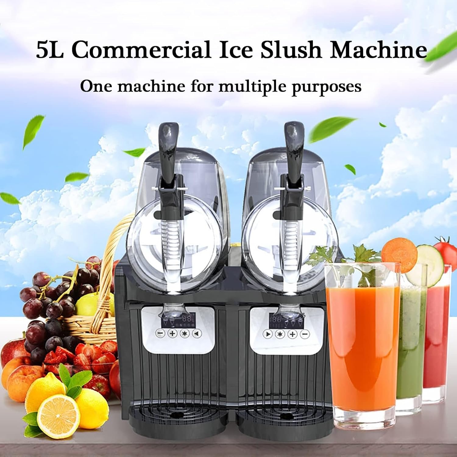 Frozen Slushie Maker with 2.5L*2, 300W Frozen Beverage Margarita Making Machine, Smoothie Blender for Home Hotel Bar Cafe