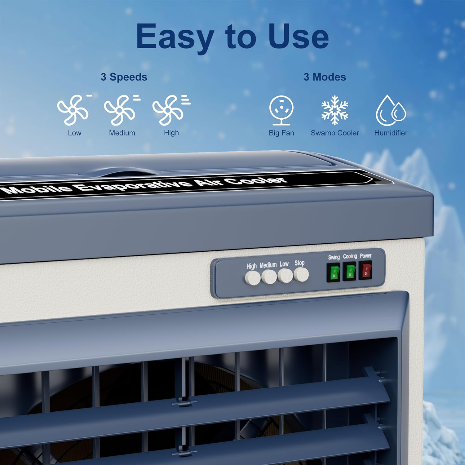 Swamp Cooler, 6550CFM Evaporative Air Coolers with 19.5 Gal Tank, Windowless Air Conditioner 3 Speeds for Outdoor Use, 49 Inch Air Cooler Water Fan for Patio, Garage, Shop, Commercial Grey