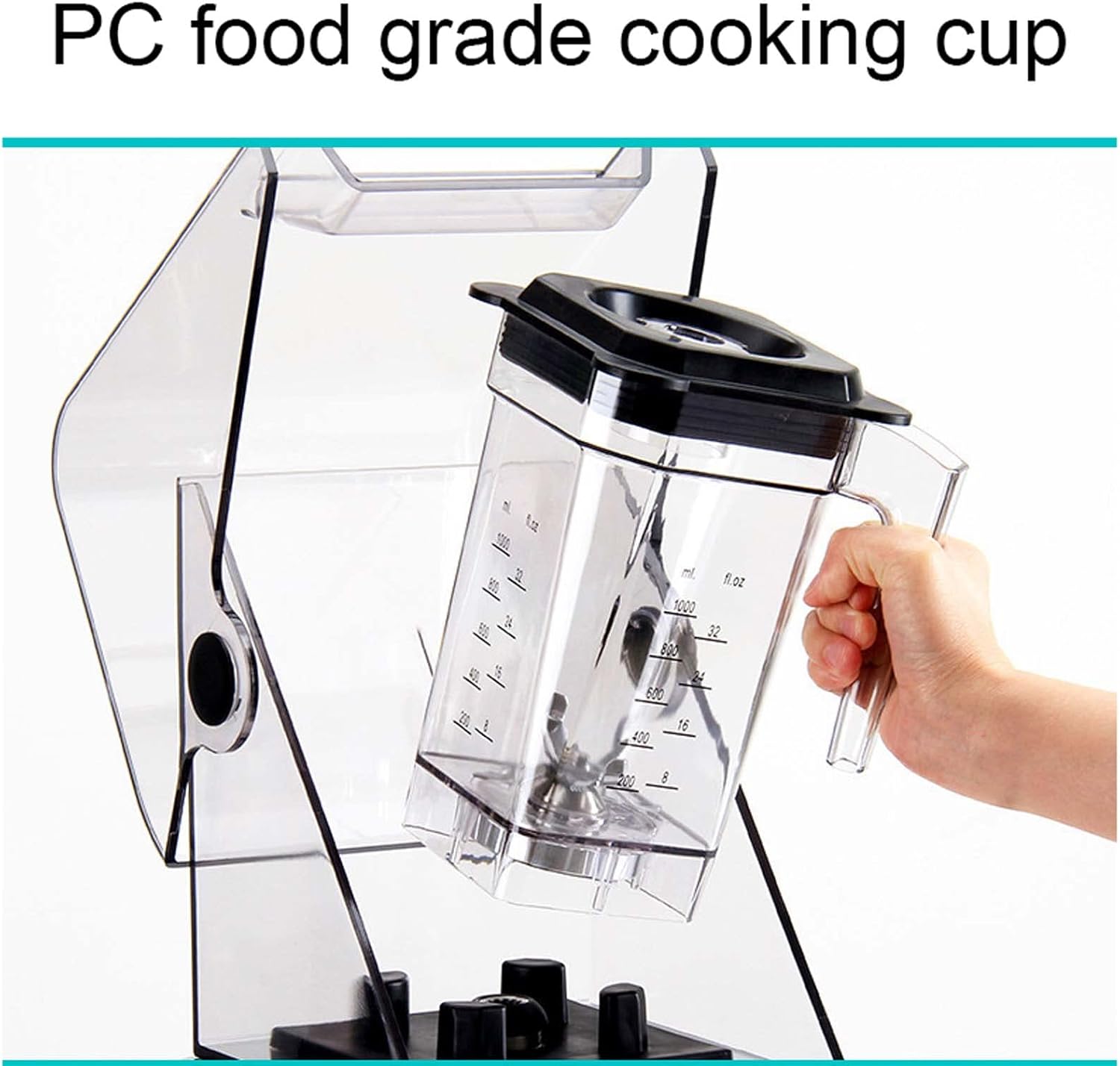 Ice Crusher with Full Sound Enclosure Shield, High-Speed Countertop Blender for Home and Commercial, 6 Cutter Heads Multifunctional Ice Maker