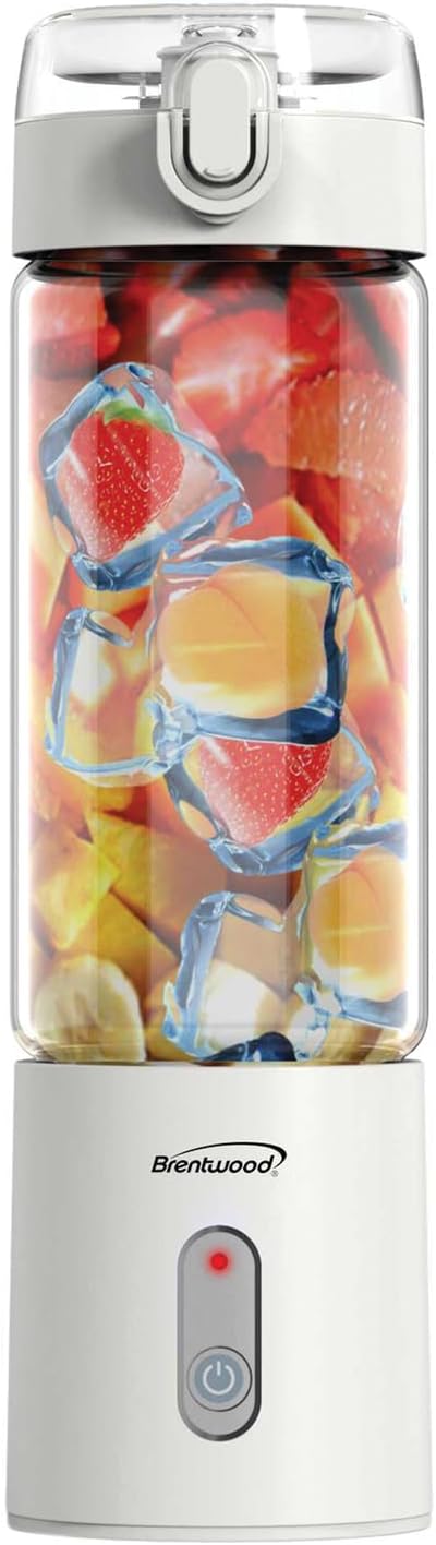 Brentwood 50-Watt 17-Oz. Portable Battery-Operated USB-Chargeable Glass Blender (White)