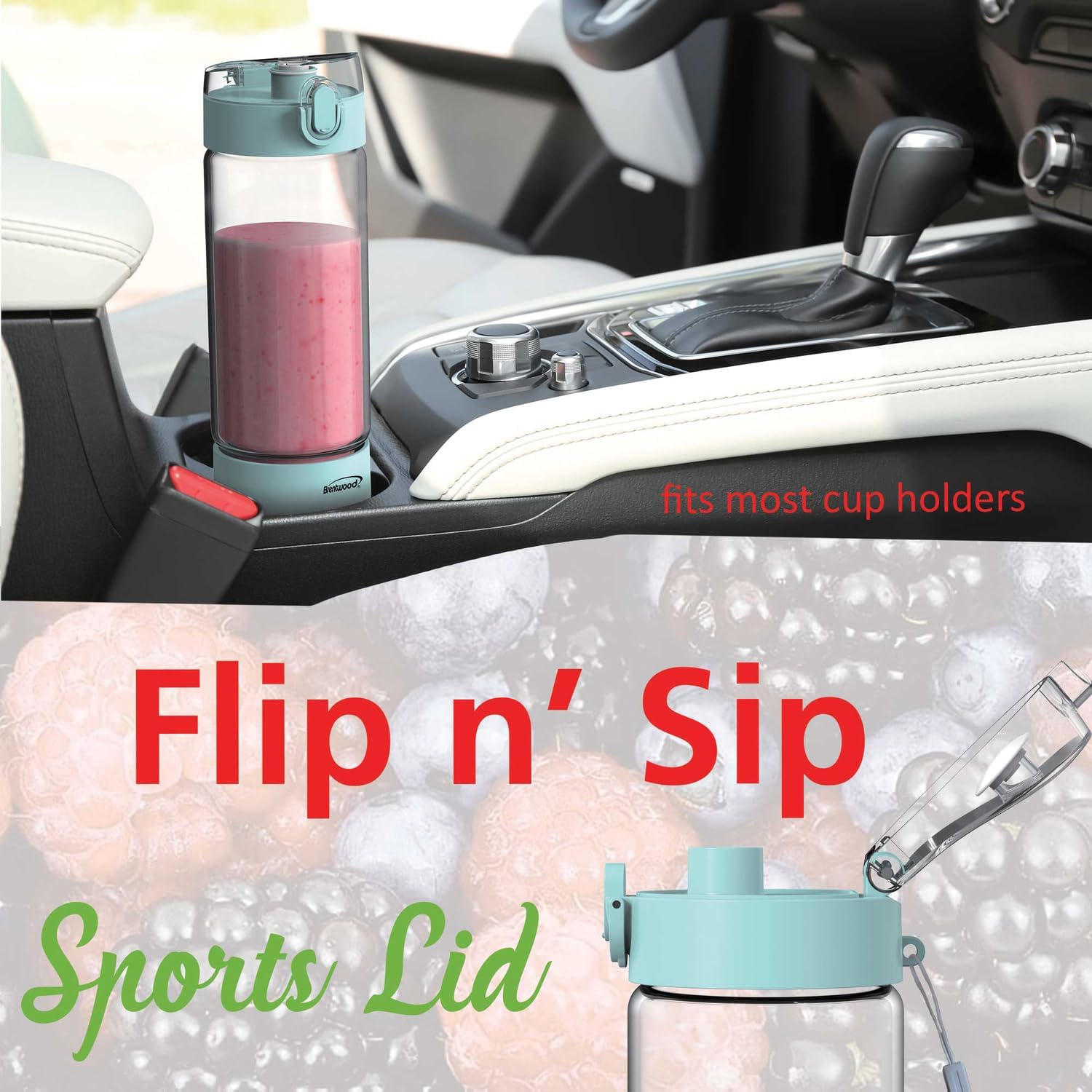 Brentwood 50-Watt 17-Oz. Portable Battery-Operated USB-Chargeable Glass Blender (Blue)