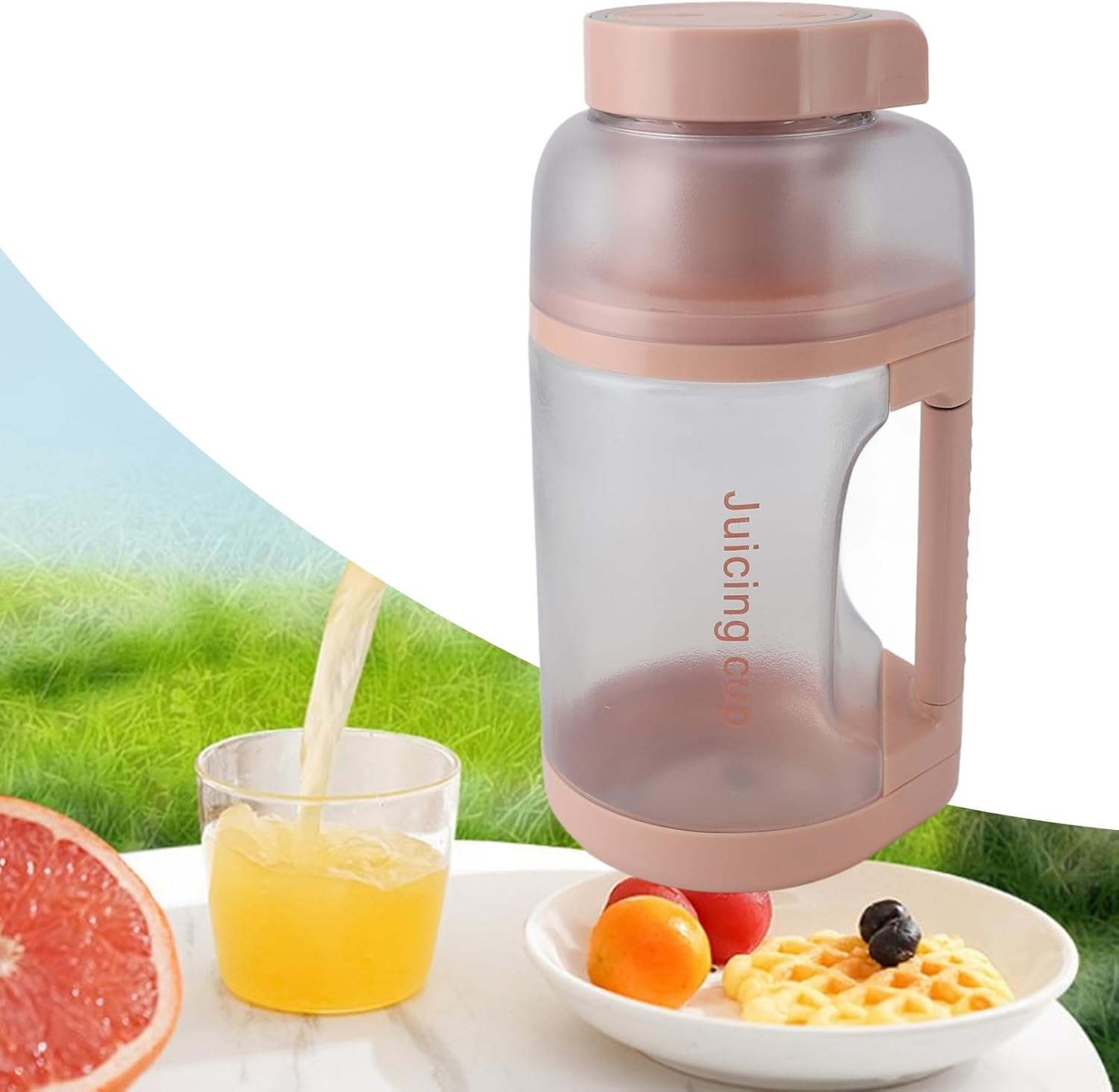 Portable Blender Cup 1500ml Large Capacity USB Rechargeable Multifunctional Cordless Juicer Cup for Fruits Vegetables with ABS Material (Rose)