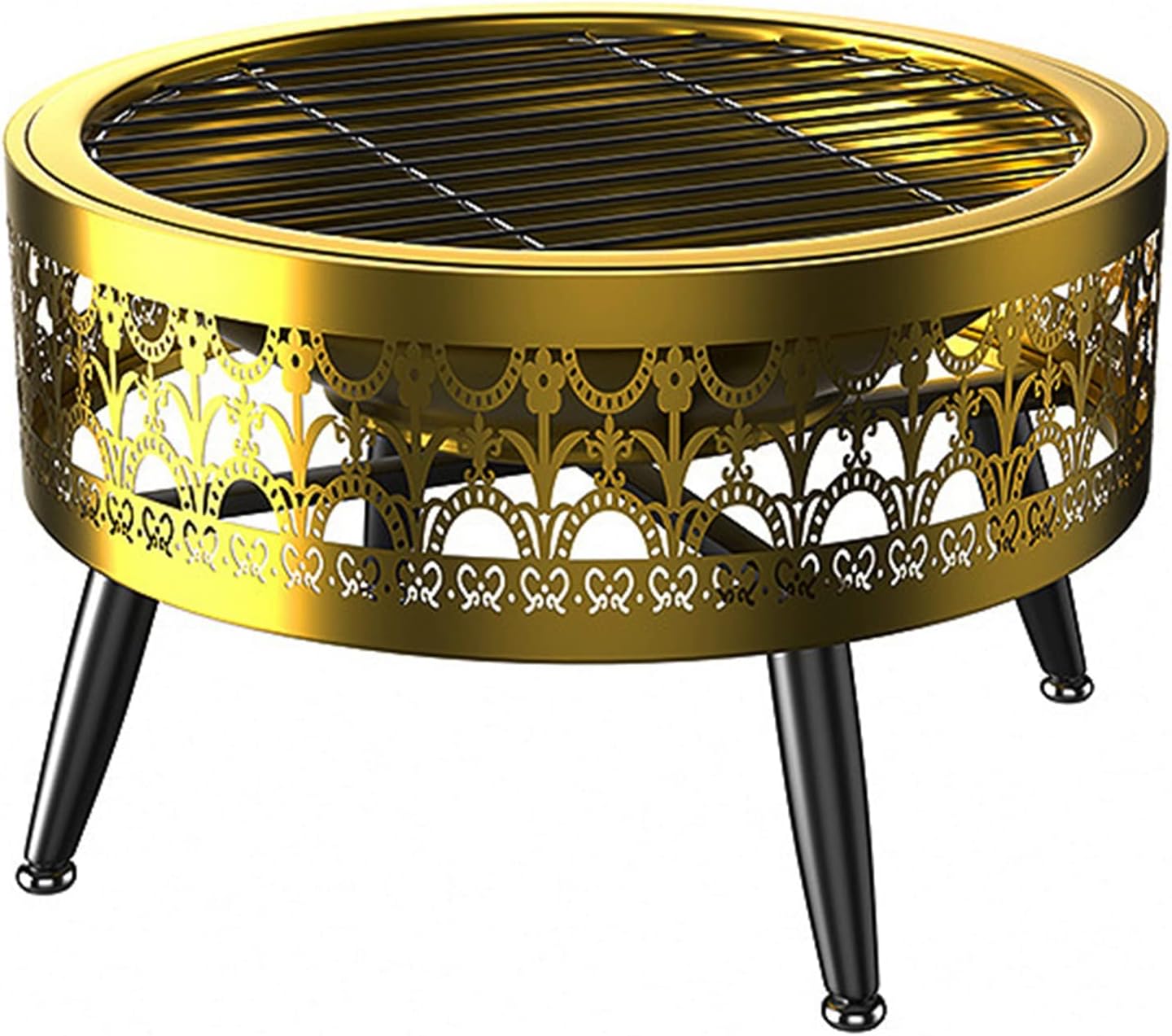LXLZYXSF Gold Porch Patio Fire Pit, Modern Round Living Room Wood Burning Fire Basin Bowl, Camping, BBQ, Travel, Bonfire Party, Picnic (Color : B, Size : 52.5cm/20.6inch Wide)