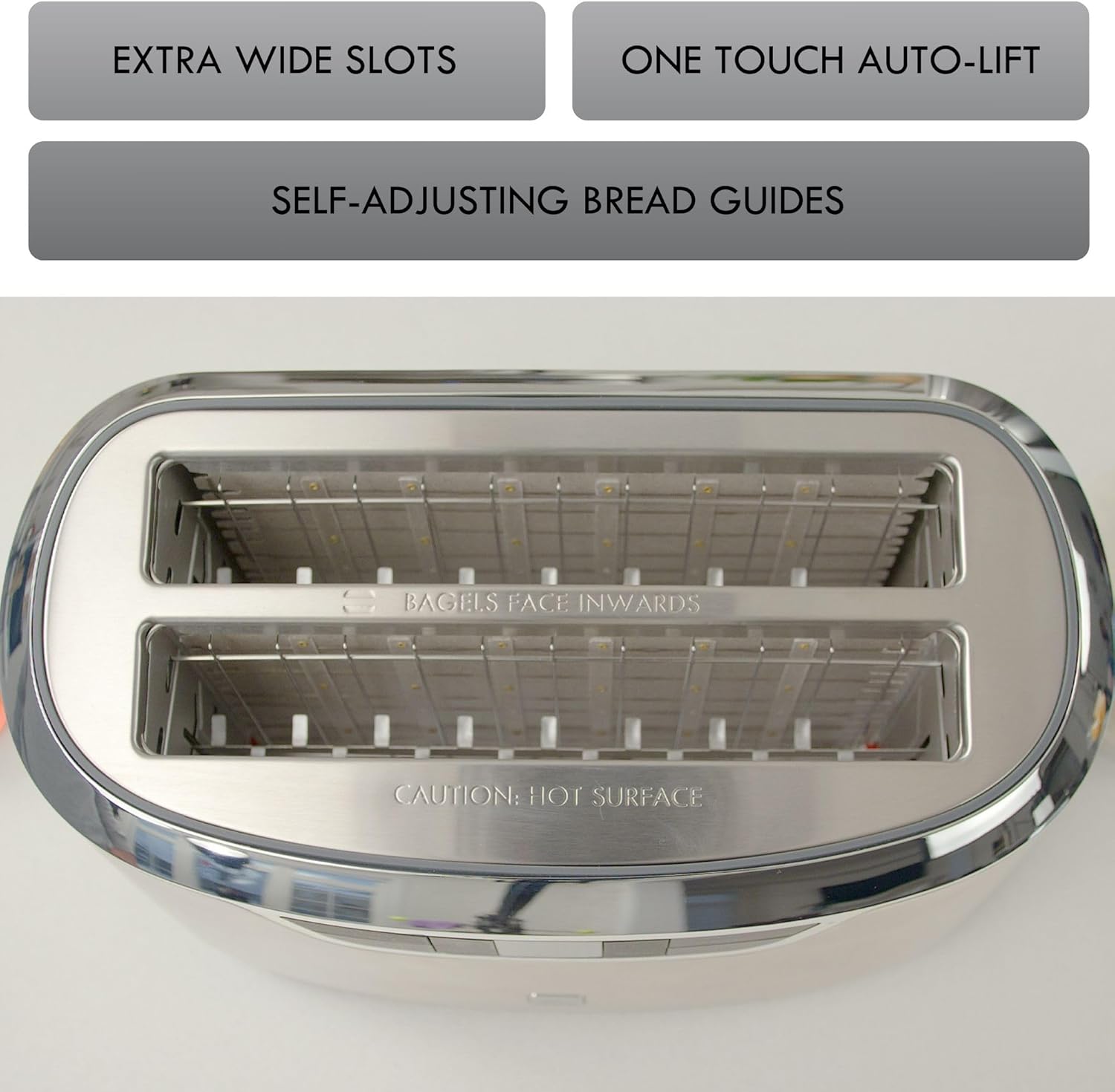 Kenmore Toaster 4 Slice - Extra Wide Slot Countertop Kitchen Appliance, Defrost Function, Grille-Pain, 9 Shade Settings, Easy Clean Crumb Tray, Bread Bagel, Stainless Steel & White (Silver)