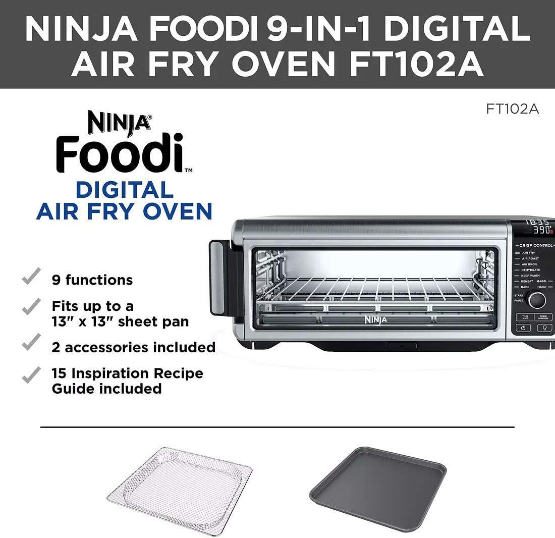 Ninja Foodi 9-in-1 Digital Oven Air Fry, Air Roast/ Broil, Bake, Bagel, Toast, Dehydrate, Keep Warm, and Reheat - Stainless Steel