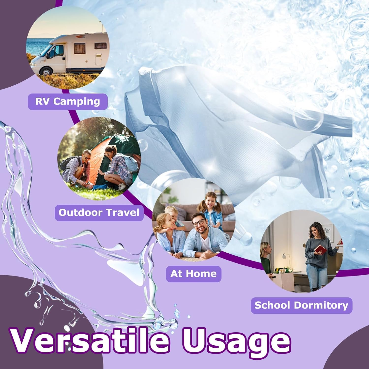 Portable Washing Machine, Foldable Mini Washing Machine with 3 Modes Deep Cleaning of Underwear, Small Clothes and Socks, Small Collapsible Laundry Washer for Apartments, Camping, Travel (Purple)