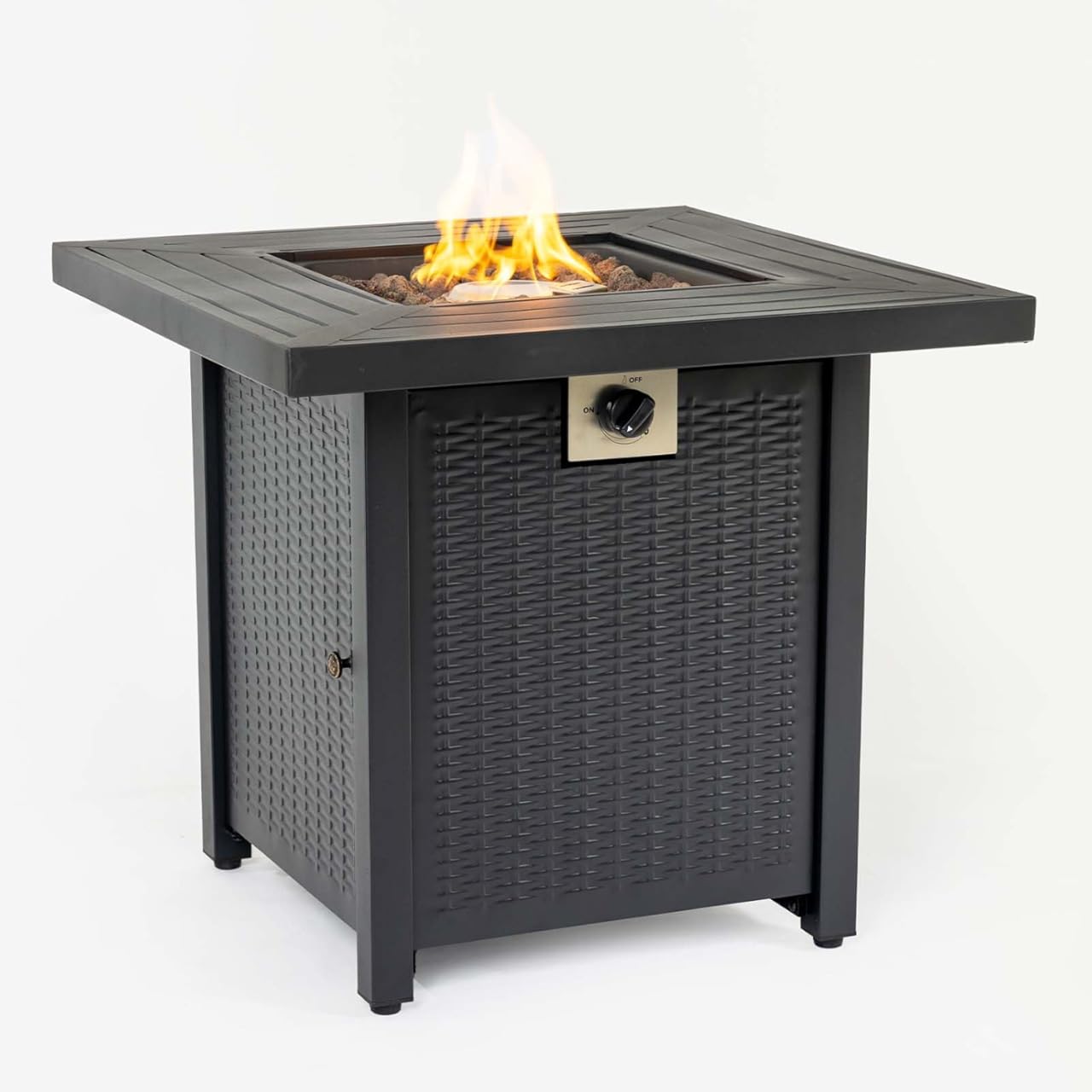 50000 BTU Propane Fire Pit Table Square,28 inch Fire Pit Propane for Outside Patio Black Gas Firepits,Iron (Black 1)