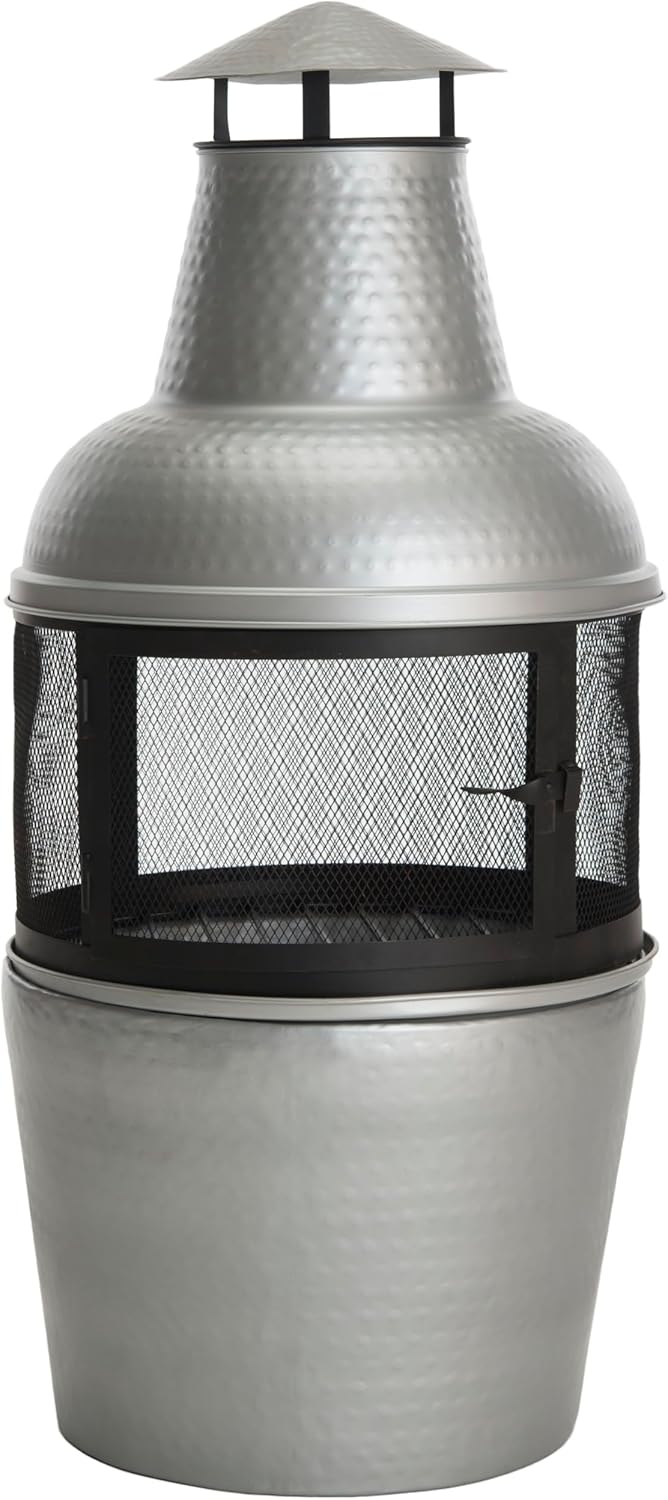 Safavieh Outdoor Collection Cartagena, Silver and Black Chiminea,