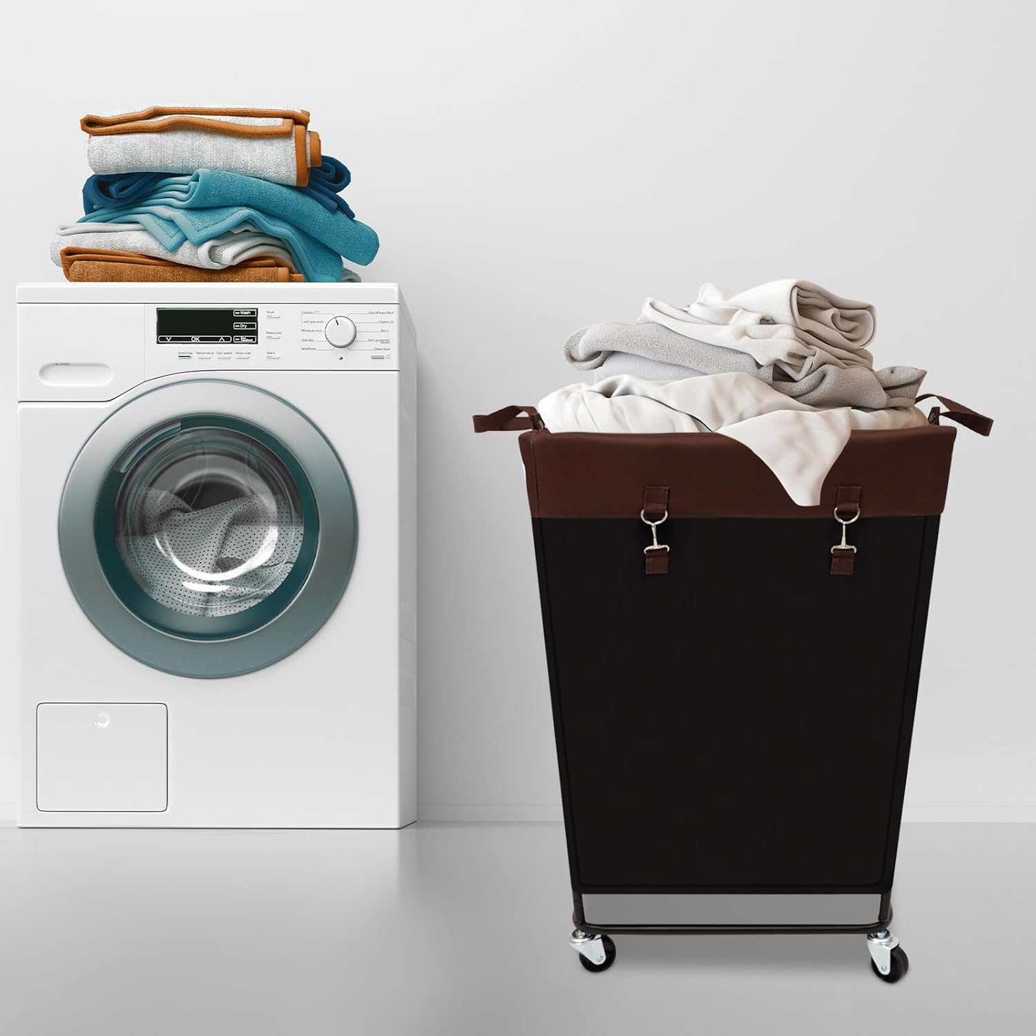 210L Laundry Storage Basket with Wheels, Large Rolling Laundry Hamper Cart with Removable Waterproof Laundry Bag, Dirty Clothes Basket for Hotel, Home, Closet, Dorm (Black)