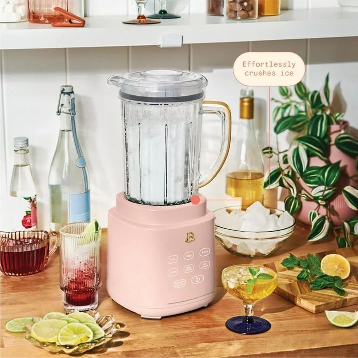 Beautiful PowerExact Blender System, Rose by Drew Barrymore – 700 W Motor, PrecisionSense, Touch Display, 50 oz Tritan Pitcher + 20 oz Cup with No-Drippy Sippy Lid (White)