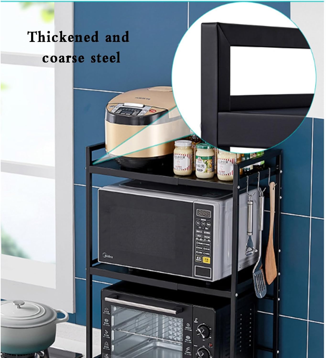 SepKus Adjustable Air Fryer Appliance Rack, Heavy Duty Stand Kitchen Counter Organizer, Small Appliance Organization, Pantry Shelf Organizers for Kitchen Counter Organization, White