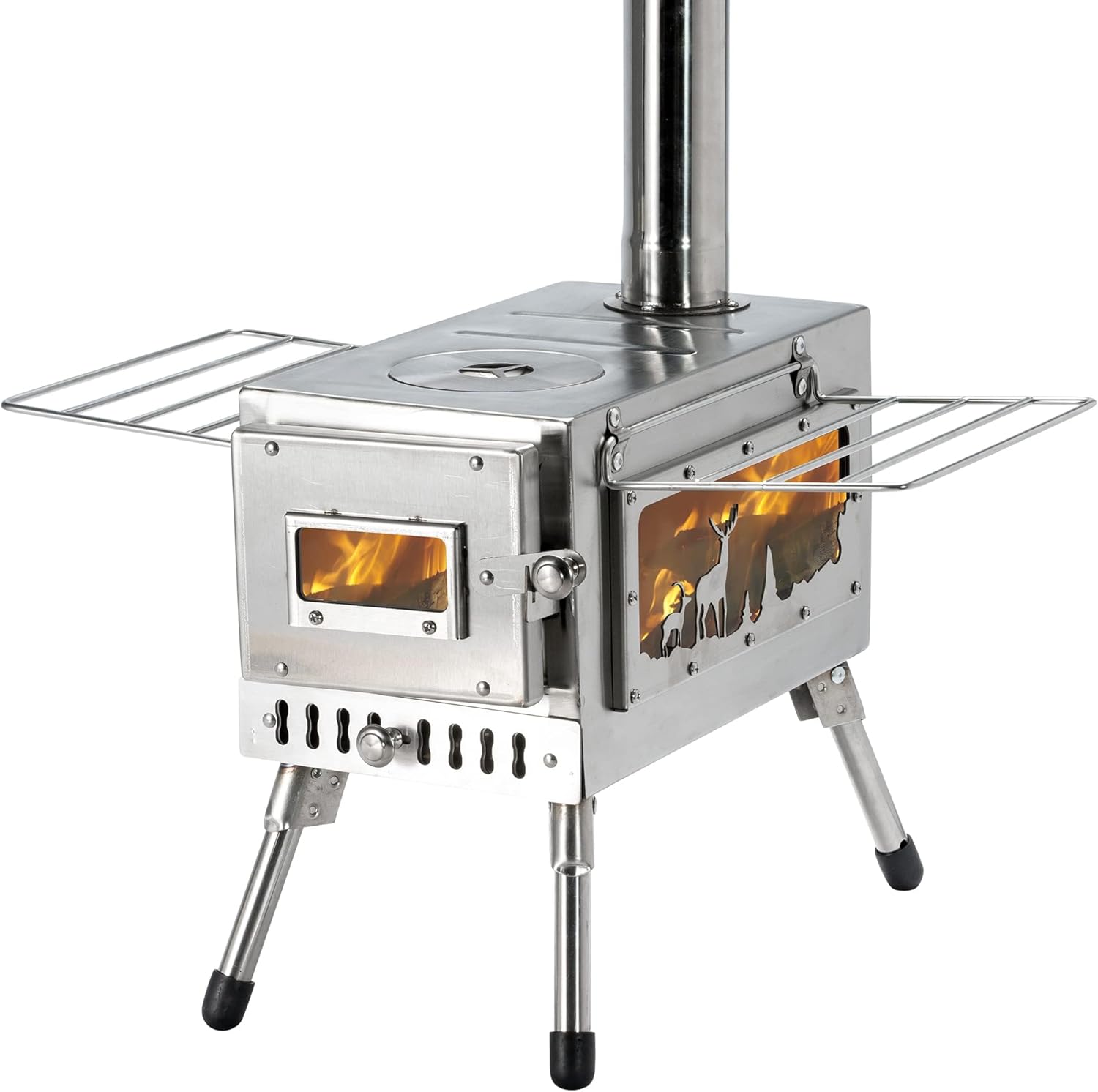 Outdoor Camping Stove, Portable Wood Burning Stove with Chimney Pipe for Tent, Shelter, Heating and Cooking