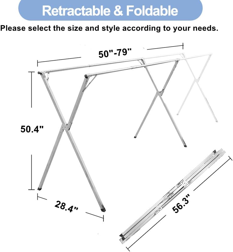 2026 Premium Stainless Steel Clothes Drying Racks, Foldable and Adjustable Laundry Drying Rack Clothing for Indoor Outdoor （79