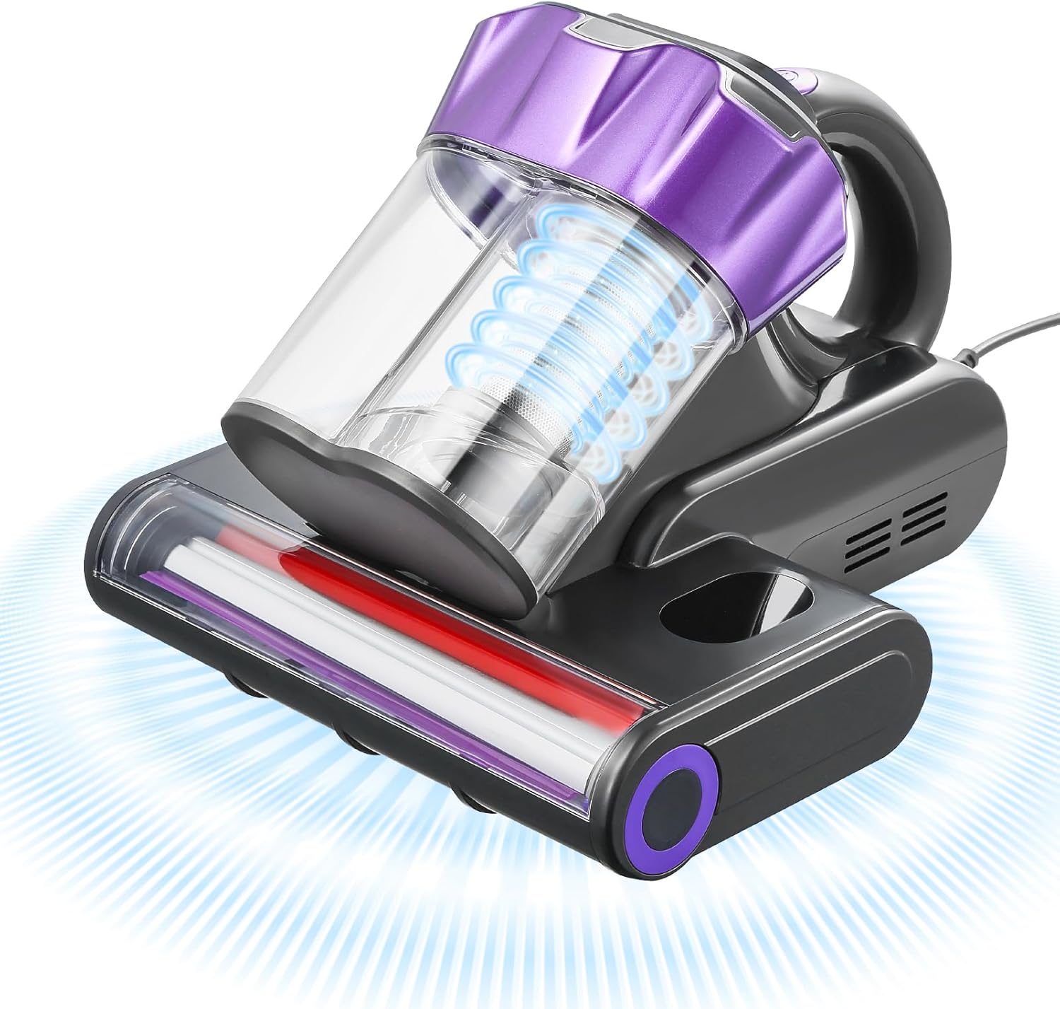 VEVOR Mattress Vacuum Cleaner, 550W Bed Vacuum Cleaner with 18Kpa Powerful Suction and Dual Dust Bin, HEPA Filter & Heating, Ultrasound Tech & Cleaning Lights, Handheld for Bed, Sofa, Corded, Gray