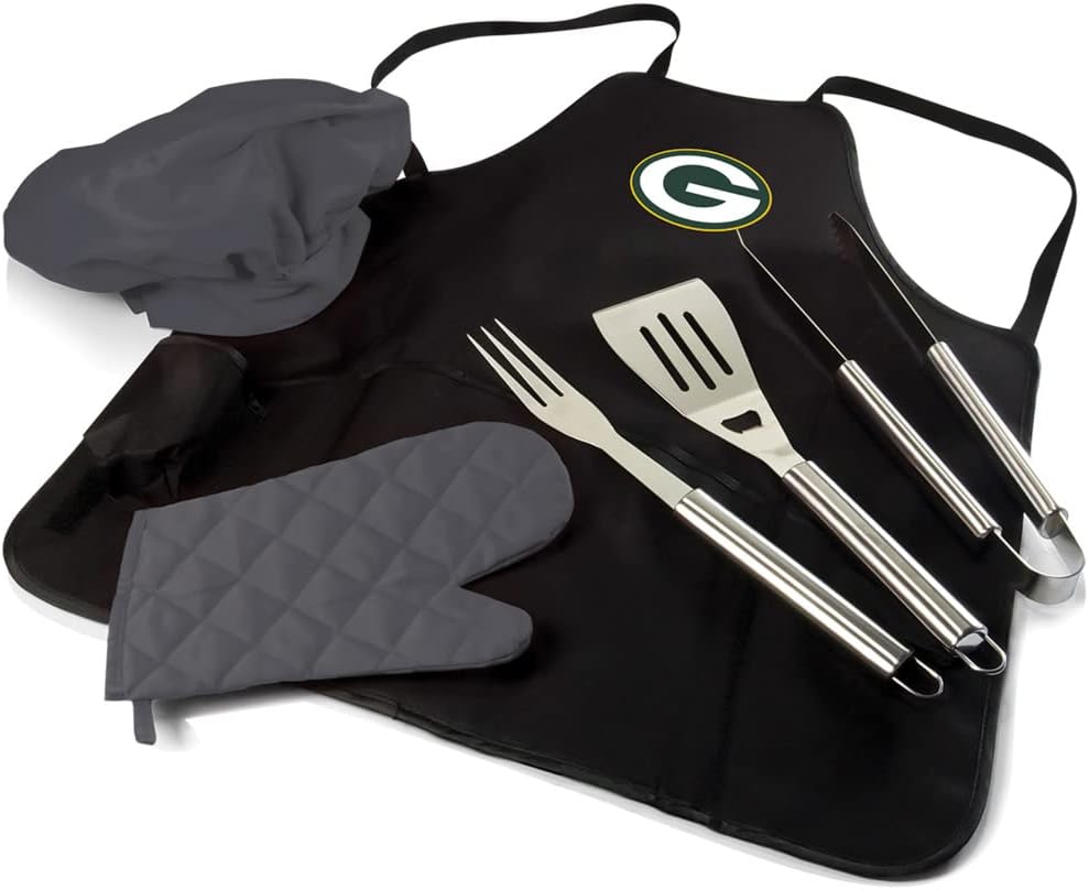Picnic TIME BBQ Apron Tote Pro Grill Set, (Black with Gray Accents)