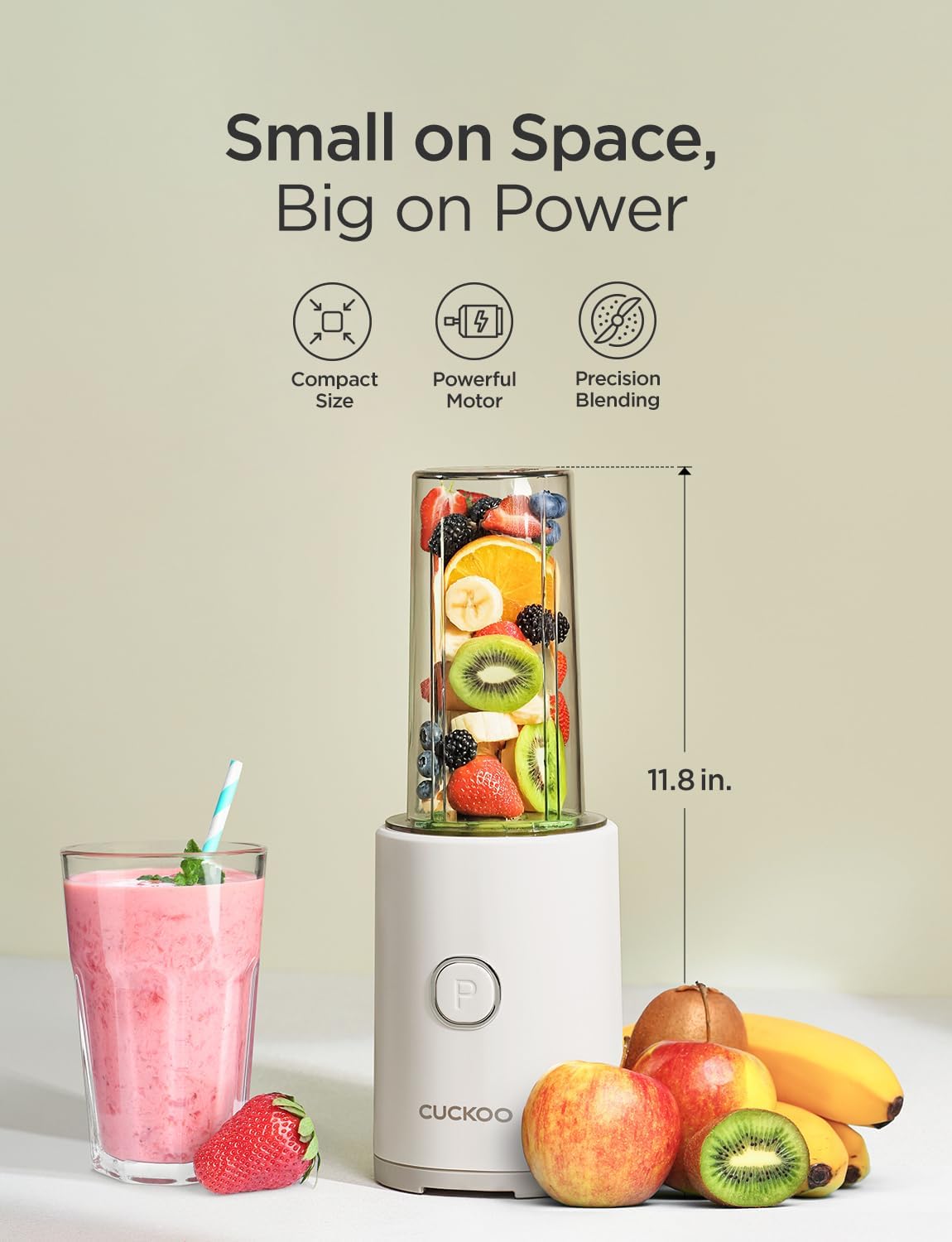 CUCKOO One-Touch Personal Blender and Food Mixer, Portable Smoothie Blender with 2 Containers & 2 Blade Types, Ideal for Protein Shakes Smoothies & More, ETL Certified, White (CFM-D60W)