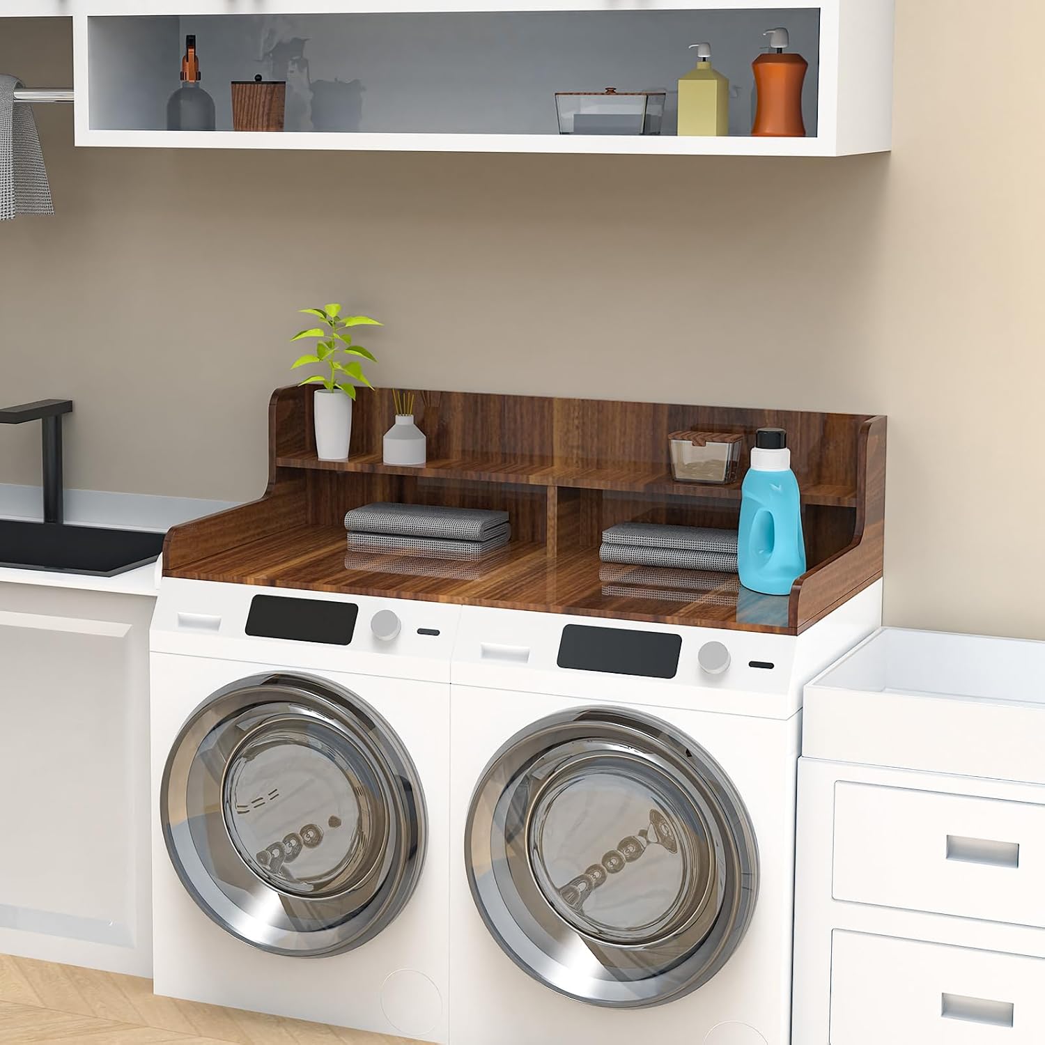 2-Tier Washer Dryer Countertop with Charge Station, 54