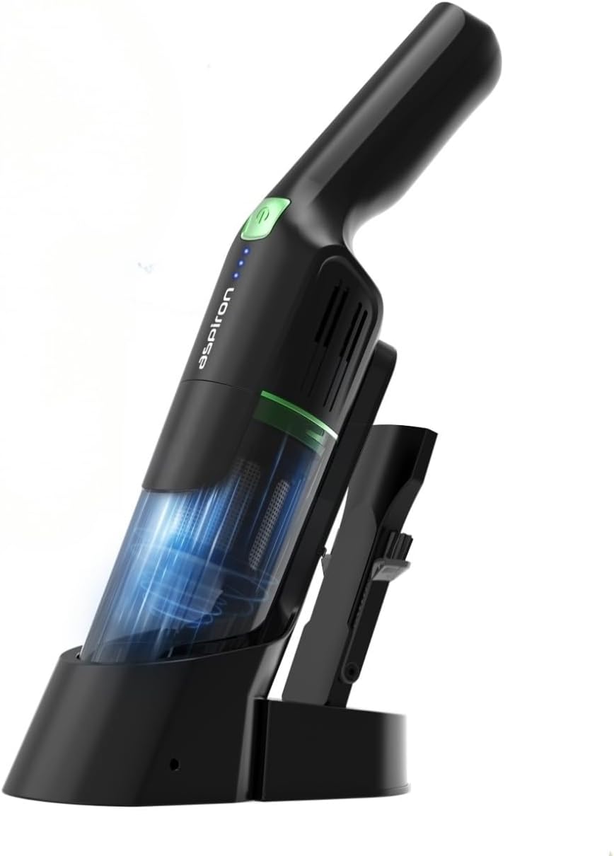 Aspiron Cordless Handheld Vacuum, 24KPA Powerful Car Vacuum, 2-Speed, 2 Charging Methods, Wireless Charger, Ergonomic Handle, Portable Rechargeable Vacuum Cleaner for Car, Home, Black Green
