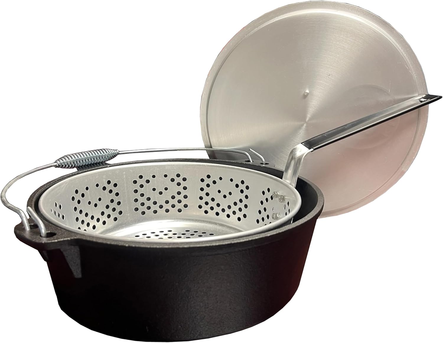 King Kooker CIFFB 6-Quart Cast-Iron Dutch Oven with Aluminum Lid and Basket