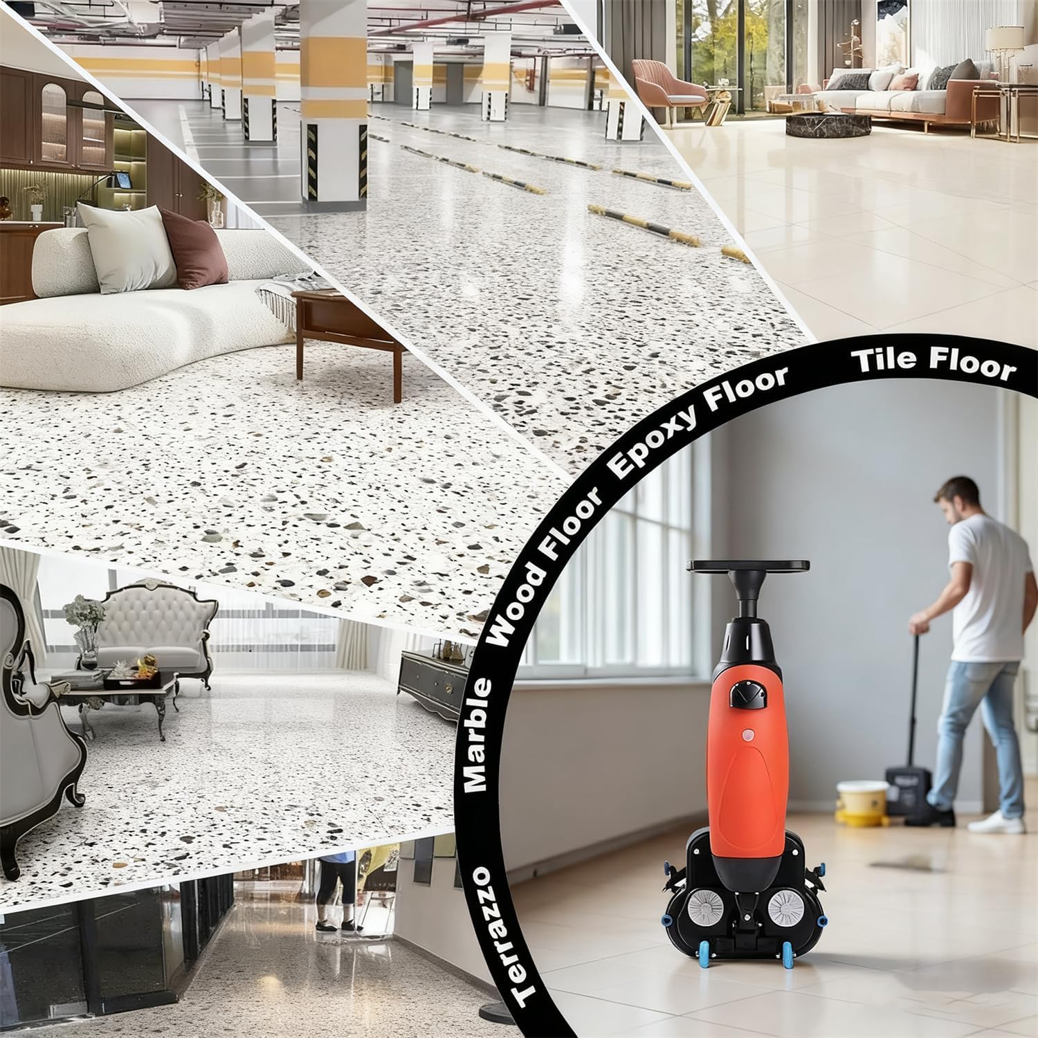 High Speed Carpet Cleaning Machine, Cordless Floor Scrubber, Floor Buffer Machine 350 RPM, 18