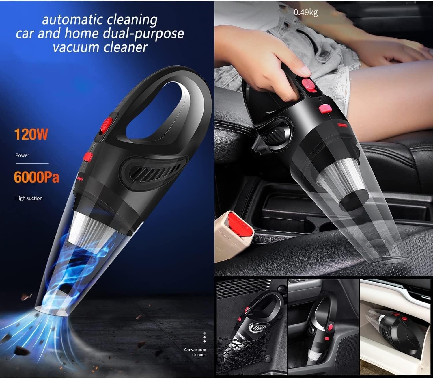 YIORYO Handheld Vacuum Mini Portable Rechargeable Car Vacuum Cleaner Cordless with 6000PA Powerful Suction for Car Home and Office