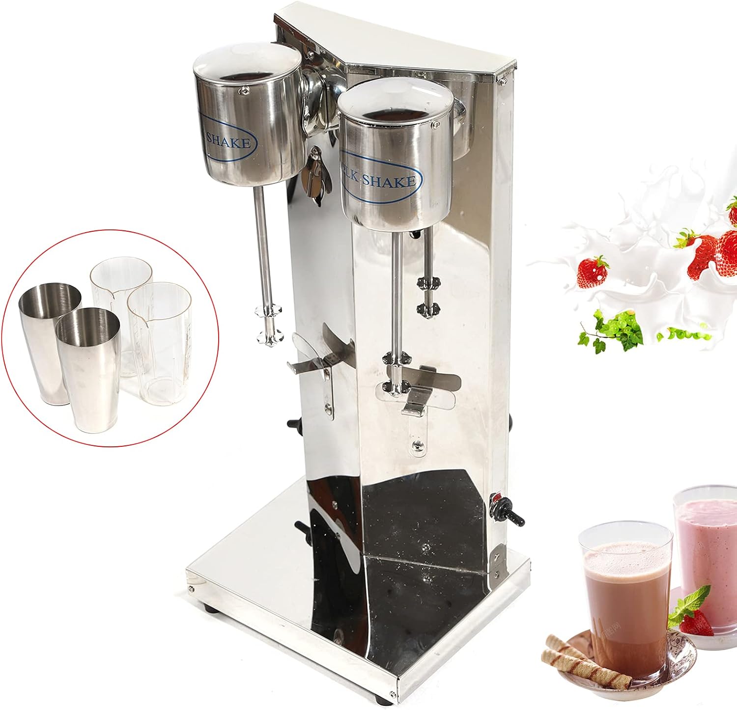 1600ML Electric Milkshake Maker Machine Double Head Stainless Steel Commercial Milk Shake Maker 12000-16000rpm/min Malt Mixer Drink Blender Milk Tea Shaker,360W (2-Head)